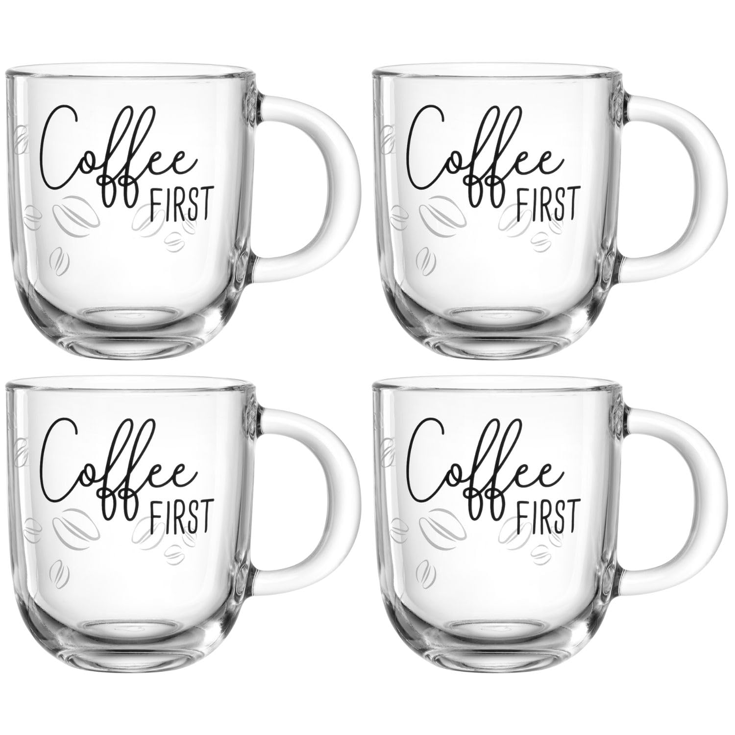 ماگ LEONARDO HOME Ufficio COFFEE FIRST، ست ۴ عددی، ست ماگ قابل شستشو در ماشین ظرفشویی، ماگ‌های قهوه مدرن و باکیفیت برای محل کار، ست فنجان چای شیشه‌ای روزمره، ۴۰۰ میلی‌لیتر، ۰۴۷۰۷۷
