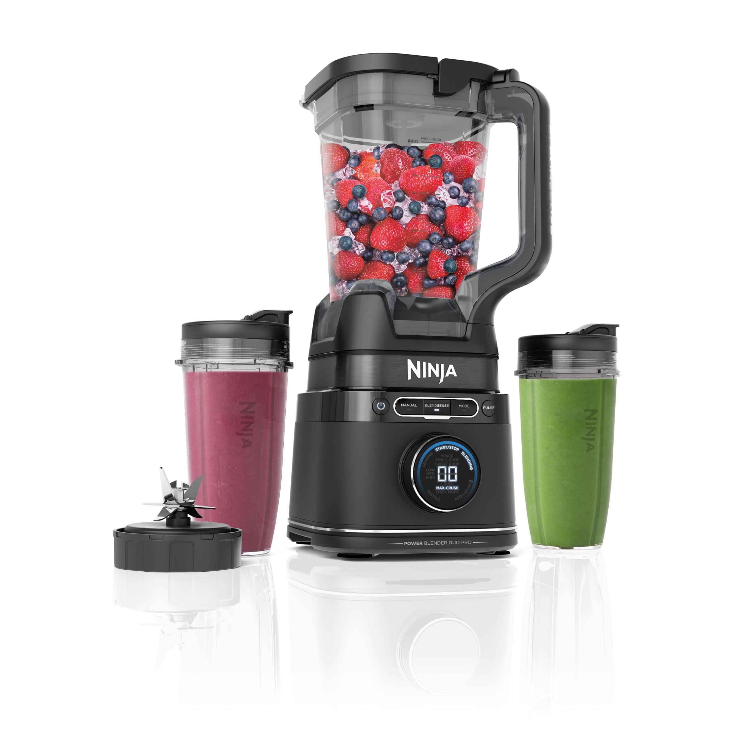 مخلوط کن دو در یک Ninja Detect Power Blender Pro & Single Serve، مخلوط کن 1200 وات با پارچ و 2 فنجان تک نفره، مخلوط کردن اسموتی، خرد کردن سبزیجات و مخلوط کردن نوشیدنی های یخ زده، مشکی، مخلوط کن دو در یک TB301EU
