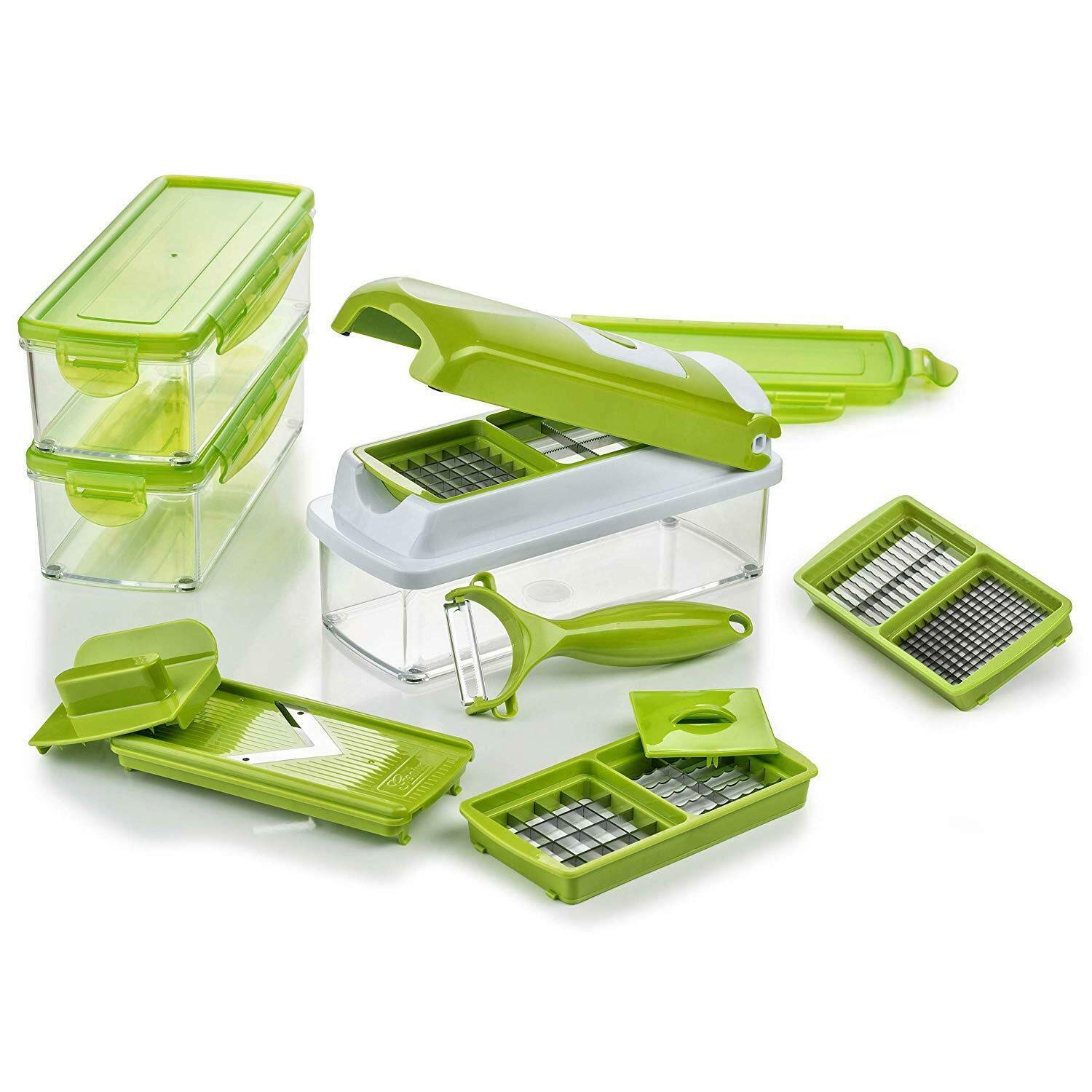 Genius Nicer Dicer Smart (14 عدد) در کیوی - سبزیجات برش برای مکعب، چوب، برش، نوار و ربع شامل کتابچه دستور پخت - سالاد برش، ماندولین، خرد کن خیار