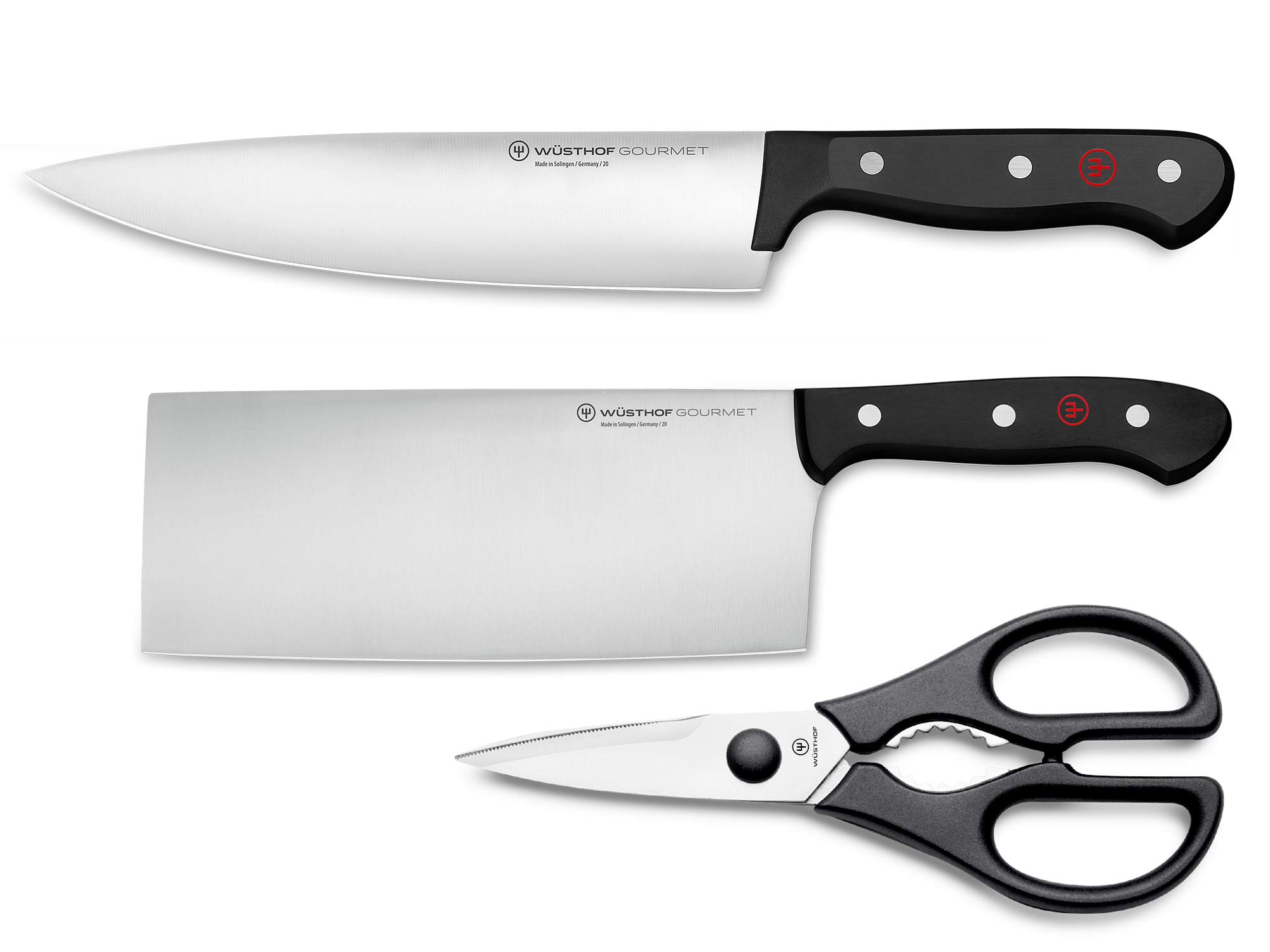 ست چاقو ساطور و قیچی وستوف آلمان WÜSTHOF Gourmet با ۳ عدد، مشکی، ۲۰ سانتی‌متر، ۱۸ سانتی‌متر، ۲۰.۲ سانتی‌متر
