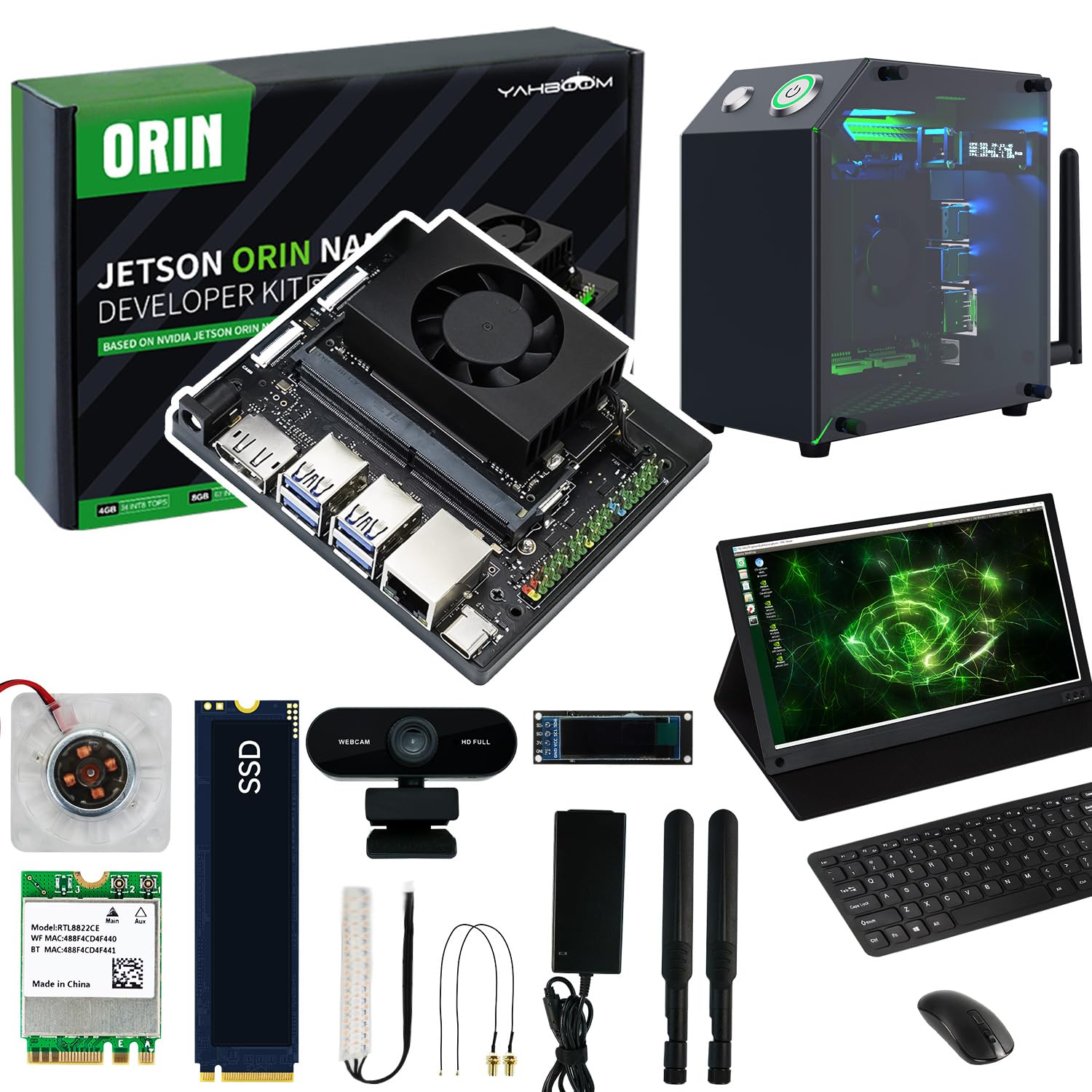 ربات‌های هوش مصنوعی Jetson Orin Nano SUPER 4GB، صفحه‌نمایش لمسی 15.6 اینچی UHD + کیس جتسون + دوربین USB + صفحه‌کلید و ماوس بی‌سیم (کیت 4 گیگابایتی Orin Nano ULT)