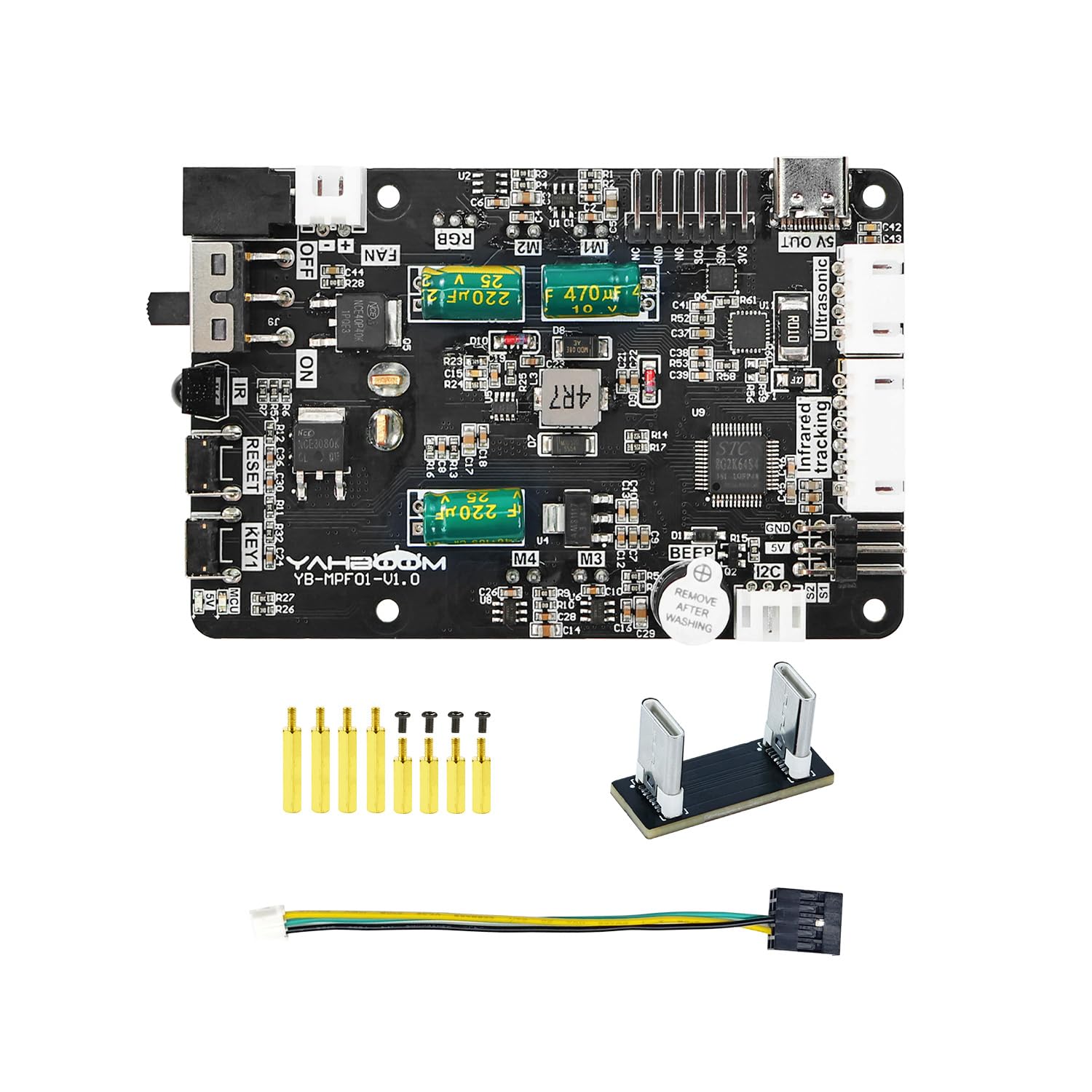 Raspberry Pi5 Robot Expansion Driver Board Car Smart ROS از سنسور سرو موتور درایو 4WD سازگار با پروتکل منبع تغذیه RaspberryPi 5 PD، ارتباطات I2C پشتیبانی می کند