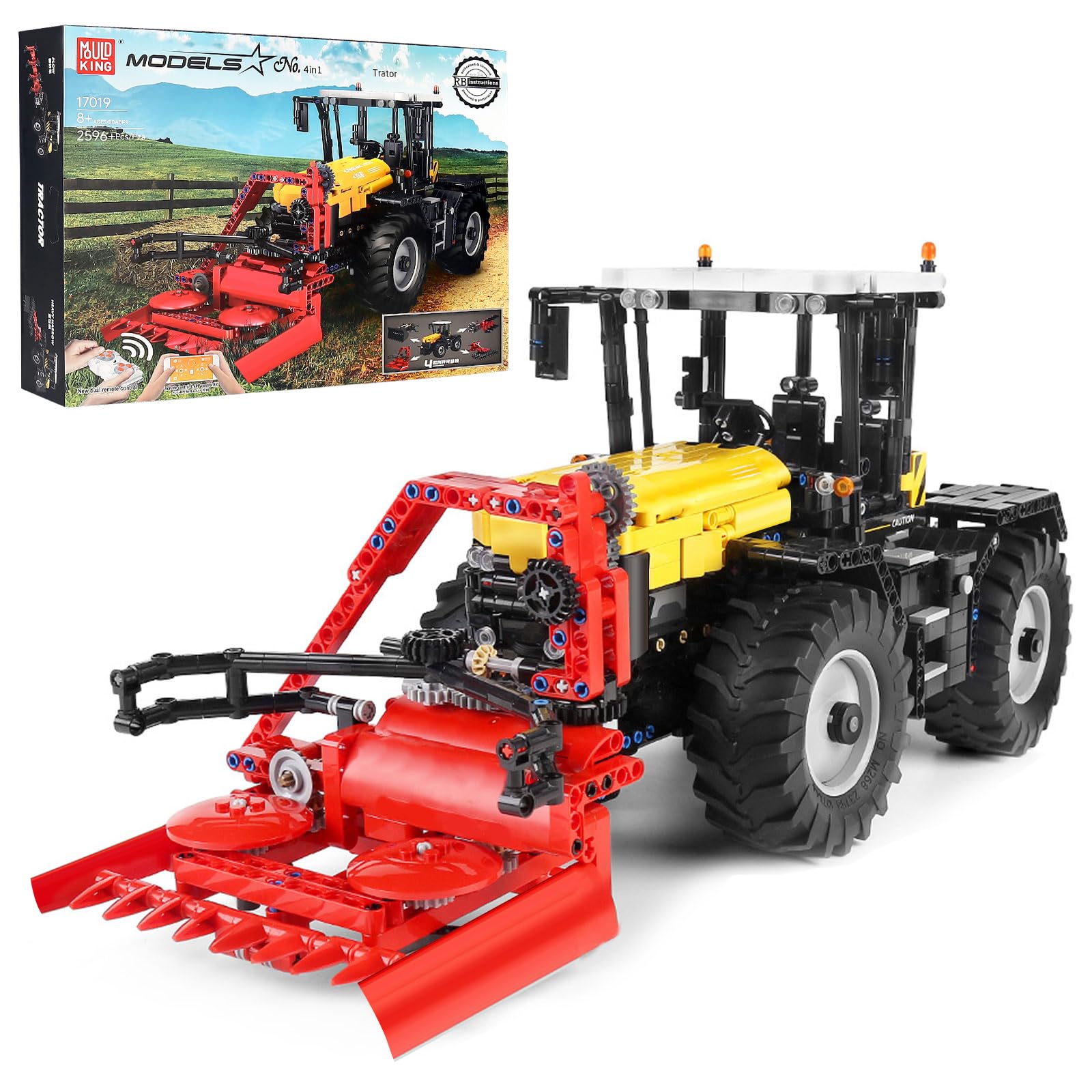 تراکتور تکنیکی Mold King 17019، لیفتراک با تکنولوژی پیشرفته کنترل از راه دور با 4 موتور، کیت بلوک های ساختمانی لیفتراک بزرگ مدل تراکتور 4 در 1
