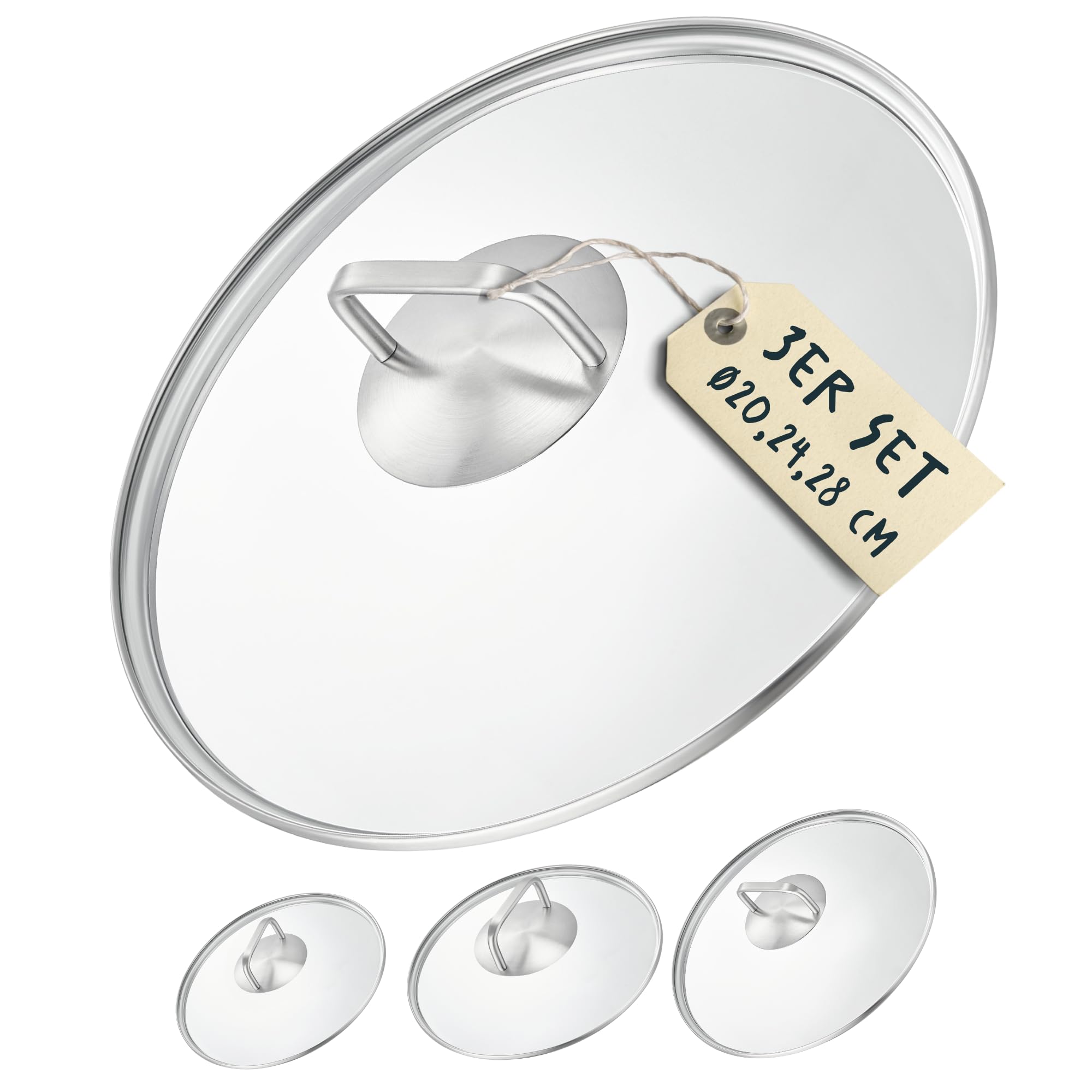 سرویس درب قابلمه سیلبرتال آلمان سایز 20، 24، 28 سانتی‌متر - قابل استفاده در همه جا - شیشه، استیل ضد زنگ - درب برای ماهیتابه، ماهیتابه سرو یا وک، سرویس 3 تکه