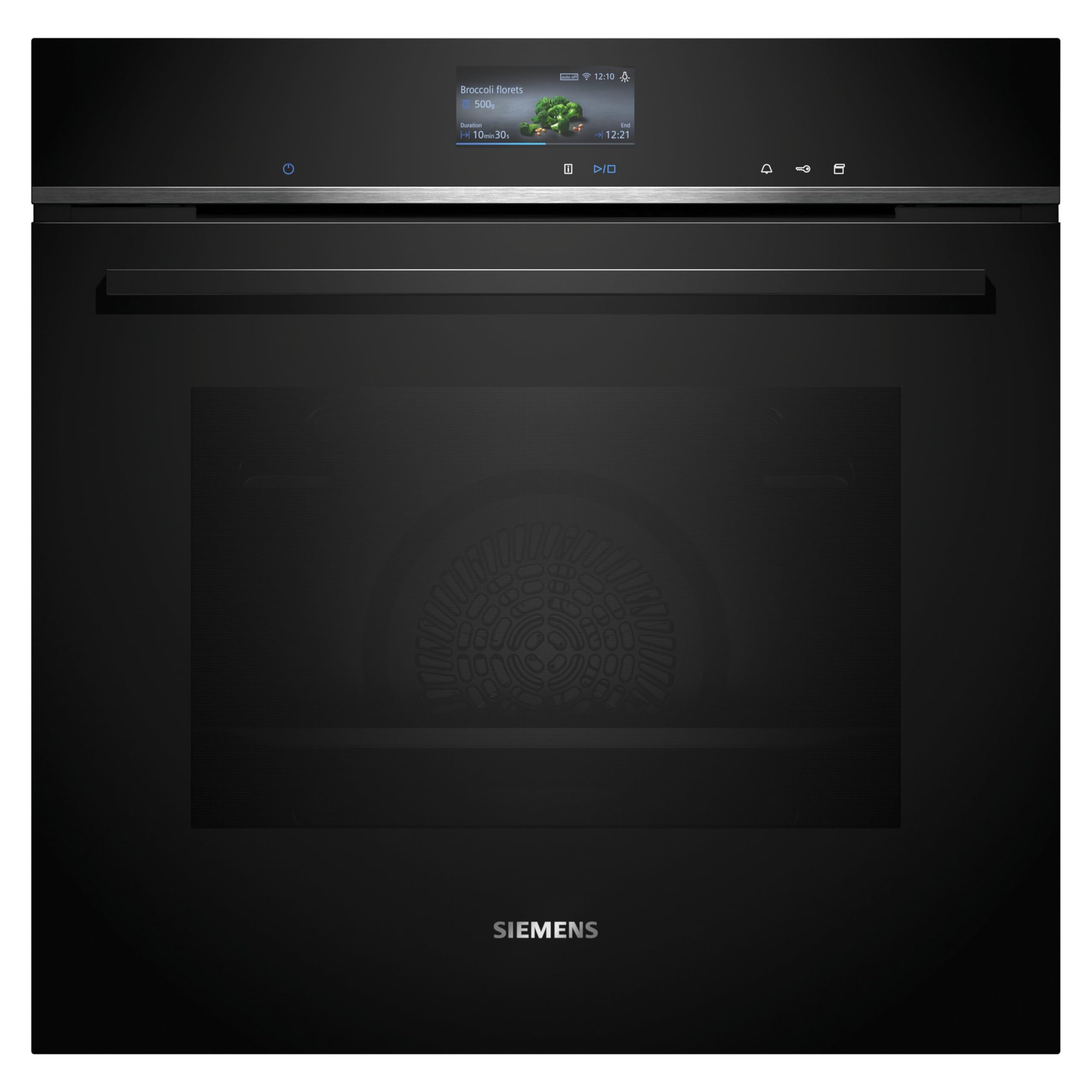 زیمنس HS736G3B1، فر بخارپز توکار هوشمند iQ700، 60 در 60 سانتی‌متر، ساخت آلمان، تمیزکننده خودکار هیدرولیز، دماسنج برشته کردن، سرخ کردن در هوا، نمایشگر رنگی، هوای گرم 4 بعدی، پخت خودکار، تنظیمات پیتزا، مشکی، تمیز کردن آسان، ecoClean iQ700 - با بخار