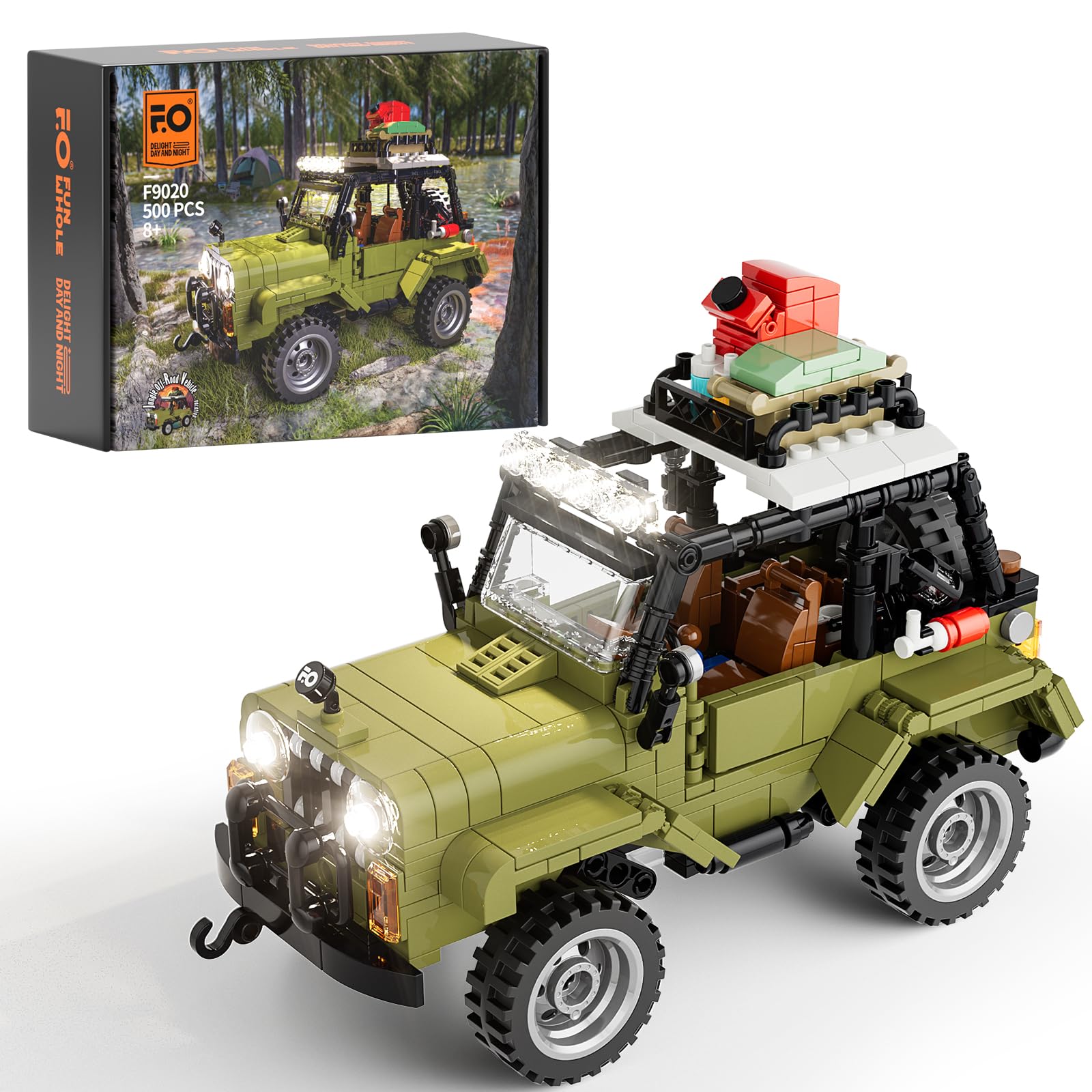 FUNWHOLE Jungle Off-Road Vehicle SUV Block Block Kit - Technic Car Model Light LED Construction Kit 500 عدد برای بزرگسالان و نوجوانان