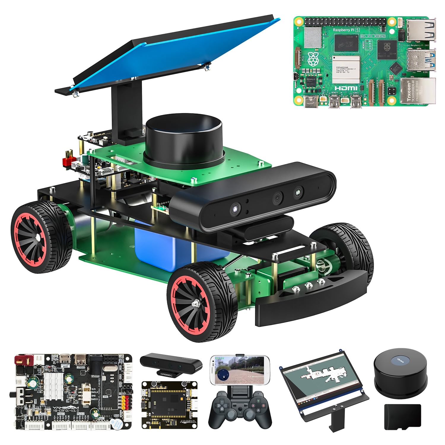 کیت ماشین رباتیک هوشمند Jetson Orin Nano Raspberry Pi AI ROS2 مکالمه تشخیص صدای بزرگسالان، خلبان خودکار، تشخیص هوش مصنوعی (R2 ULT Ver با Pi 5)