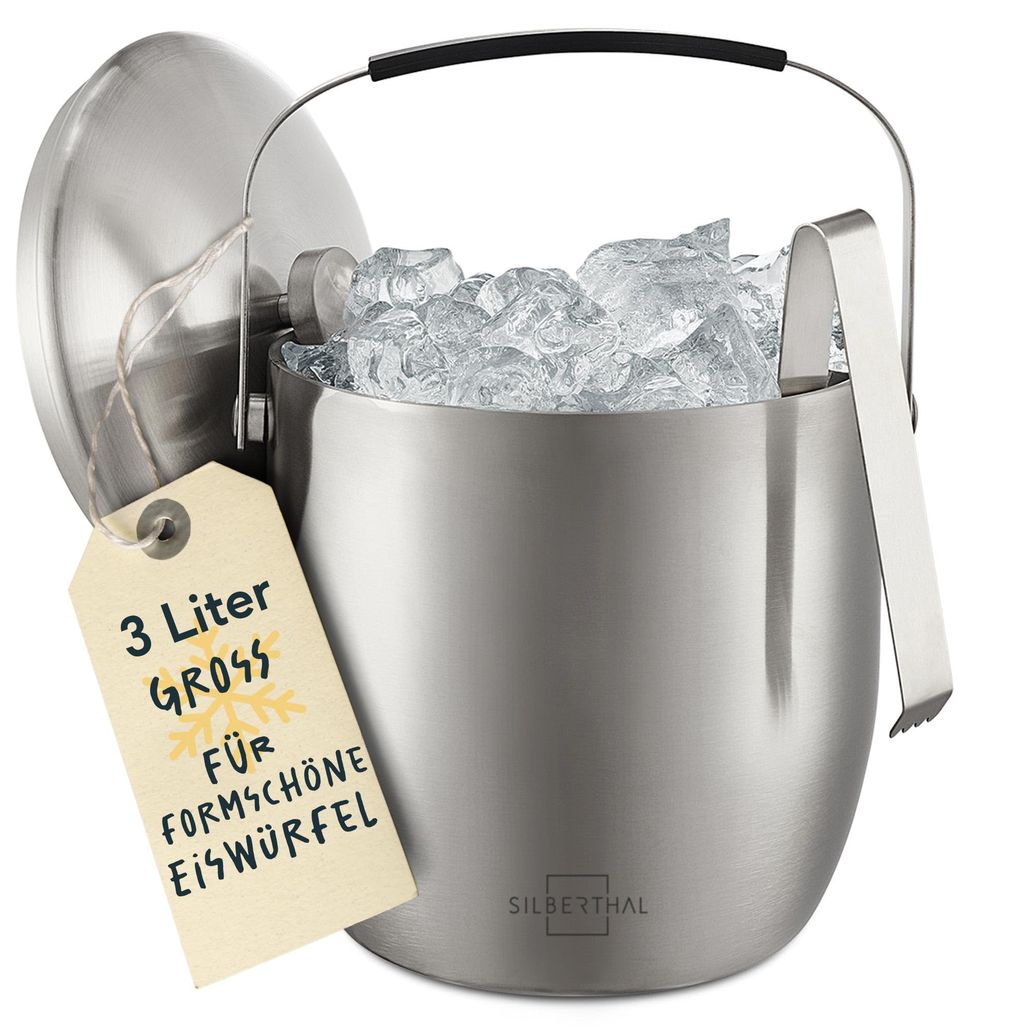 یخدان سیلبرتال آلمان استیل ضد زنگ SILBERTHAL 3 لیتری - ظرف یخ با درب و انبر - سطل یخ استیل ضد زنگ - خنک کننده بطری عایق دو جداره - همچنین به عنوان خنک کننده شراب، خنک کننده شامپاین، سطل یخ 3 لیتری مناسب است