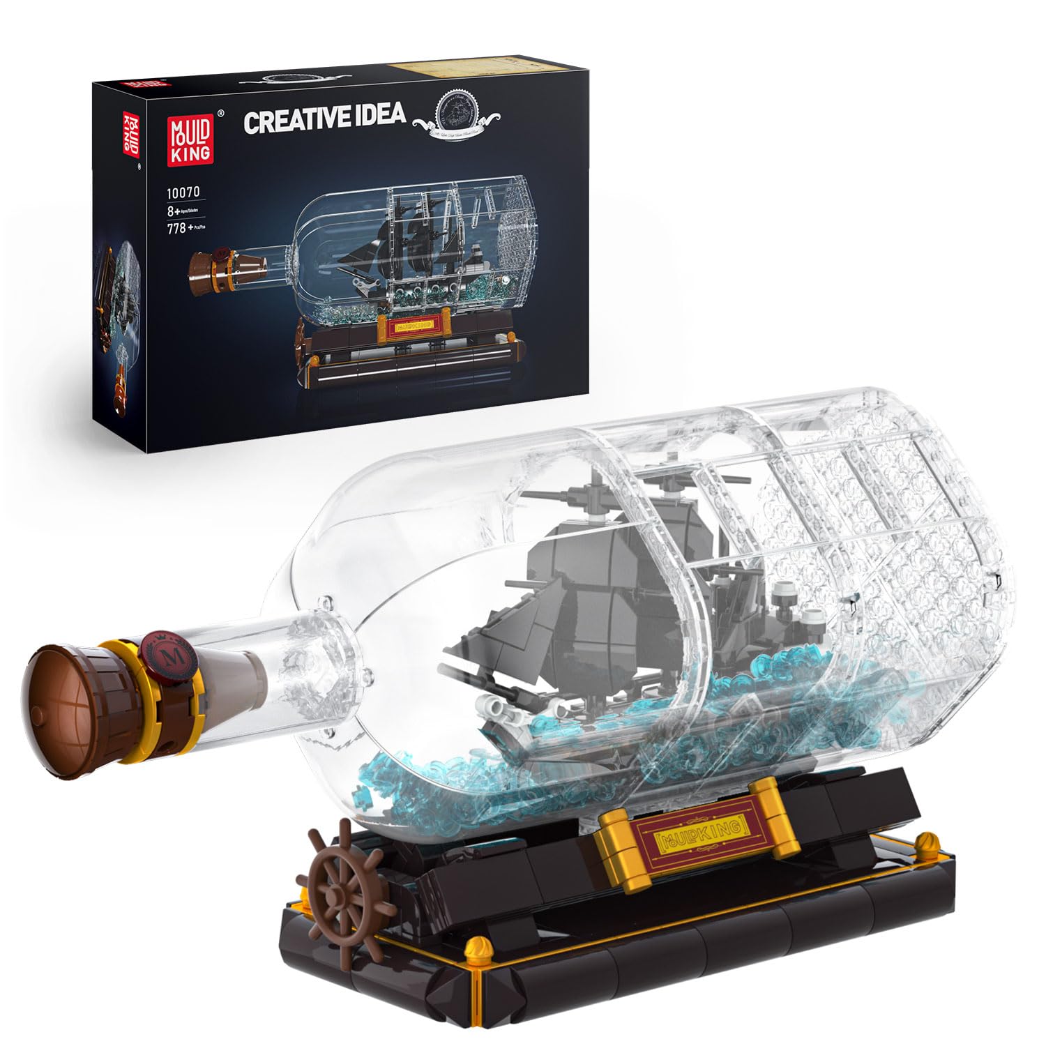 کشتی دزدان دریایی قالب 10070 در بطری بلوک های ساختمانی کشتی بادبانی مروارید مشکی بلوک های در هم تنیده مدل کشتی جمع آوری کننده هدیه برای سنین 8 به بالا (778 قطعه)