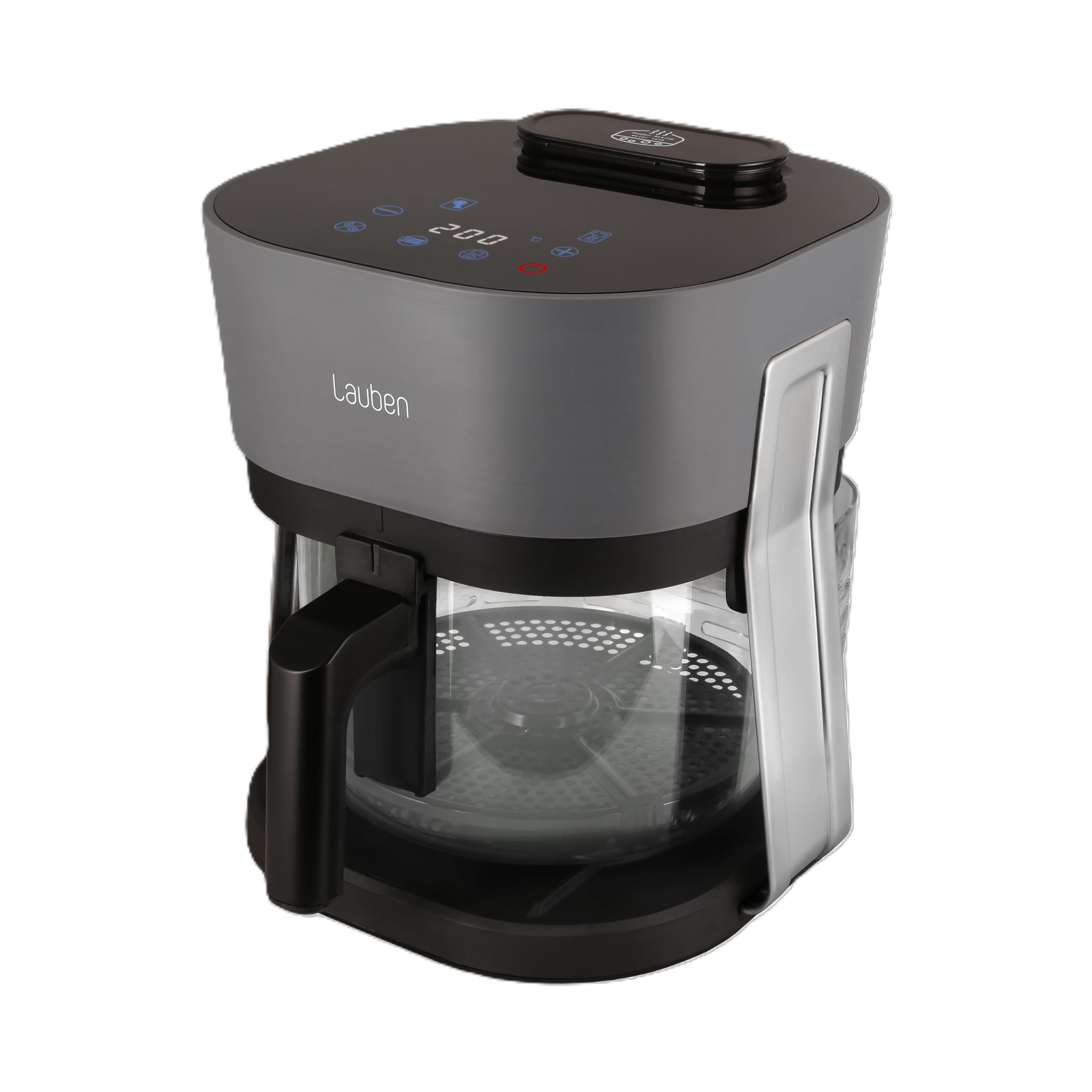 سرخ کن هوای گرم Lauben مدل Glass&Steam 4500BG با سبد سرخ کردن شیشه ای، قابلیت بخارپز کردن، 8 برنامه، تنظیمات دستی زمان و دما، سبد قابل شستشو در ماشین ظرفشویی، حجم ظرف 4.5 لیتر