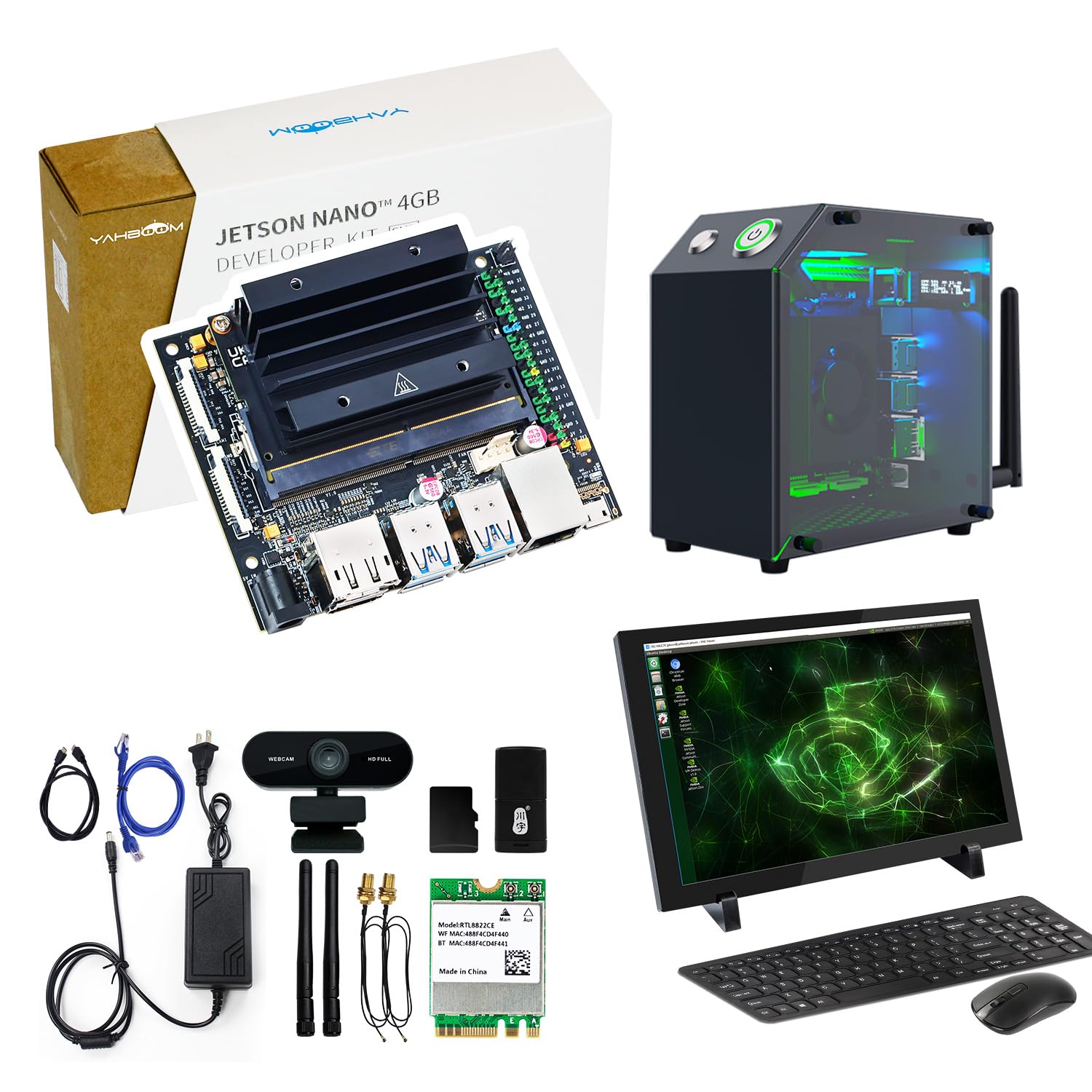 Jetson Nano 4GB RAM Jetson Case USB Microphone Camera HDMI Cable M.2 Wireless Card 10.1inch IPS Touch Screen eMMC Storage (ohne SD Port) AI Robot Kit Ubuntu