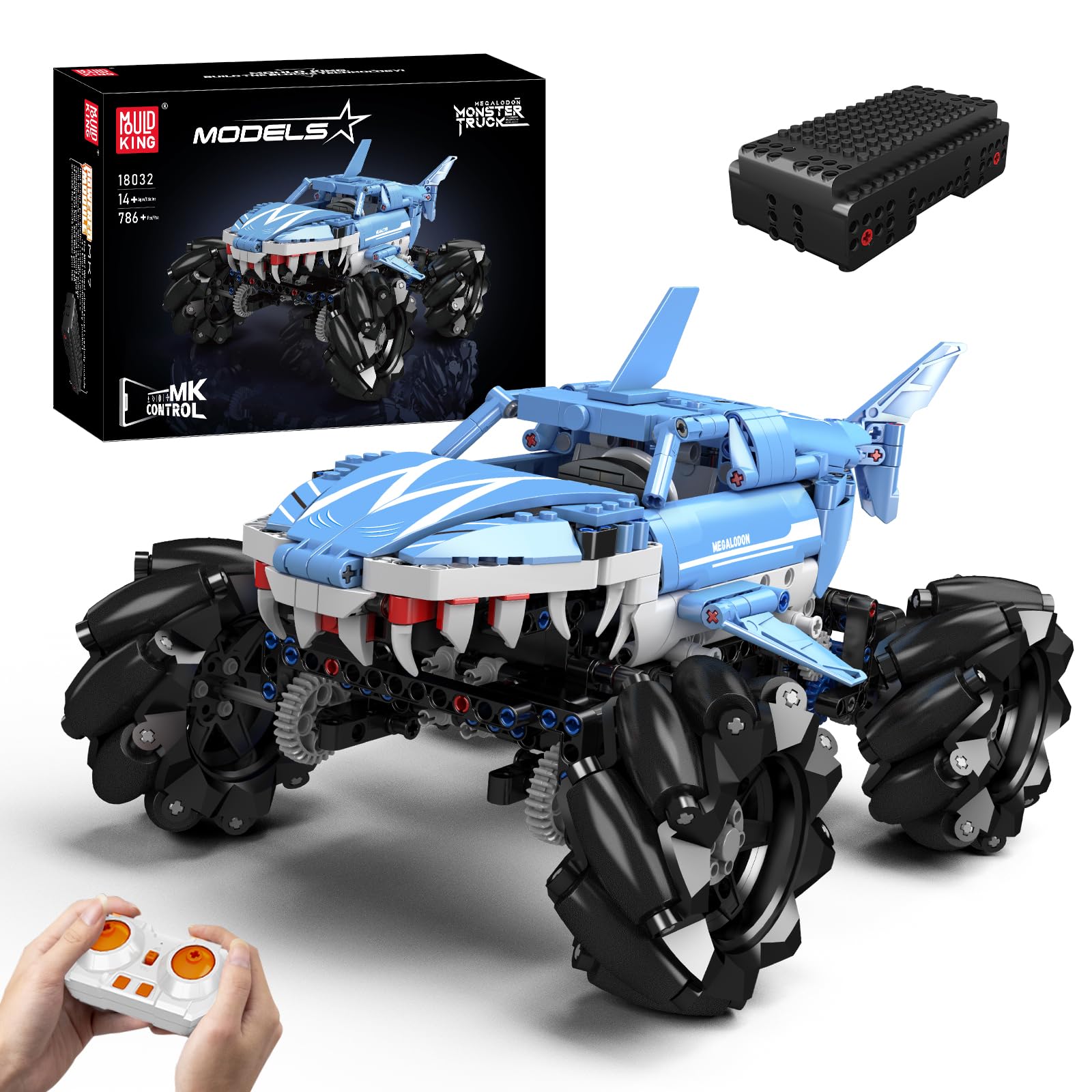 Mold King 18032 Technic Megalodon ATV All Terrain Vehicle با کنترل از راه دور، بلوک ساختمانی مدل از مجموعه خودروهای آفرود سری Mechanical Group، کیت ساخت بلوک های گیره چرخ دستی آفرود با فناوری
