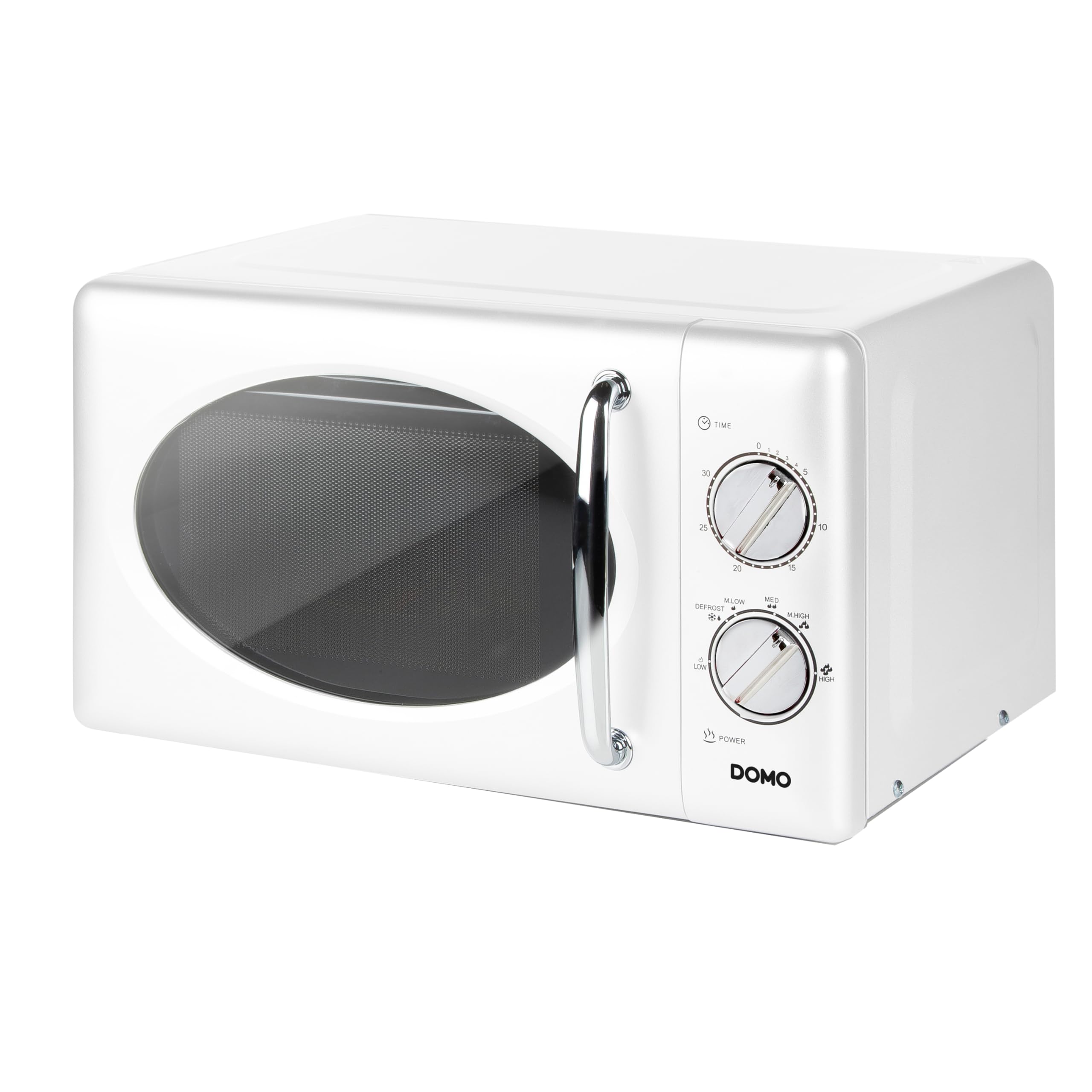 مایکروویو ایستاده DOMO DO3125 مدل رترو - تایمر قابل تنظیم تا 30 دقیقه - عملکرد یخ‌زدایی - با سیگنال پایان - 6 سطح قدرت - 25 لیتر - 900 وات - سفید