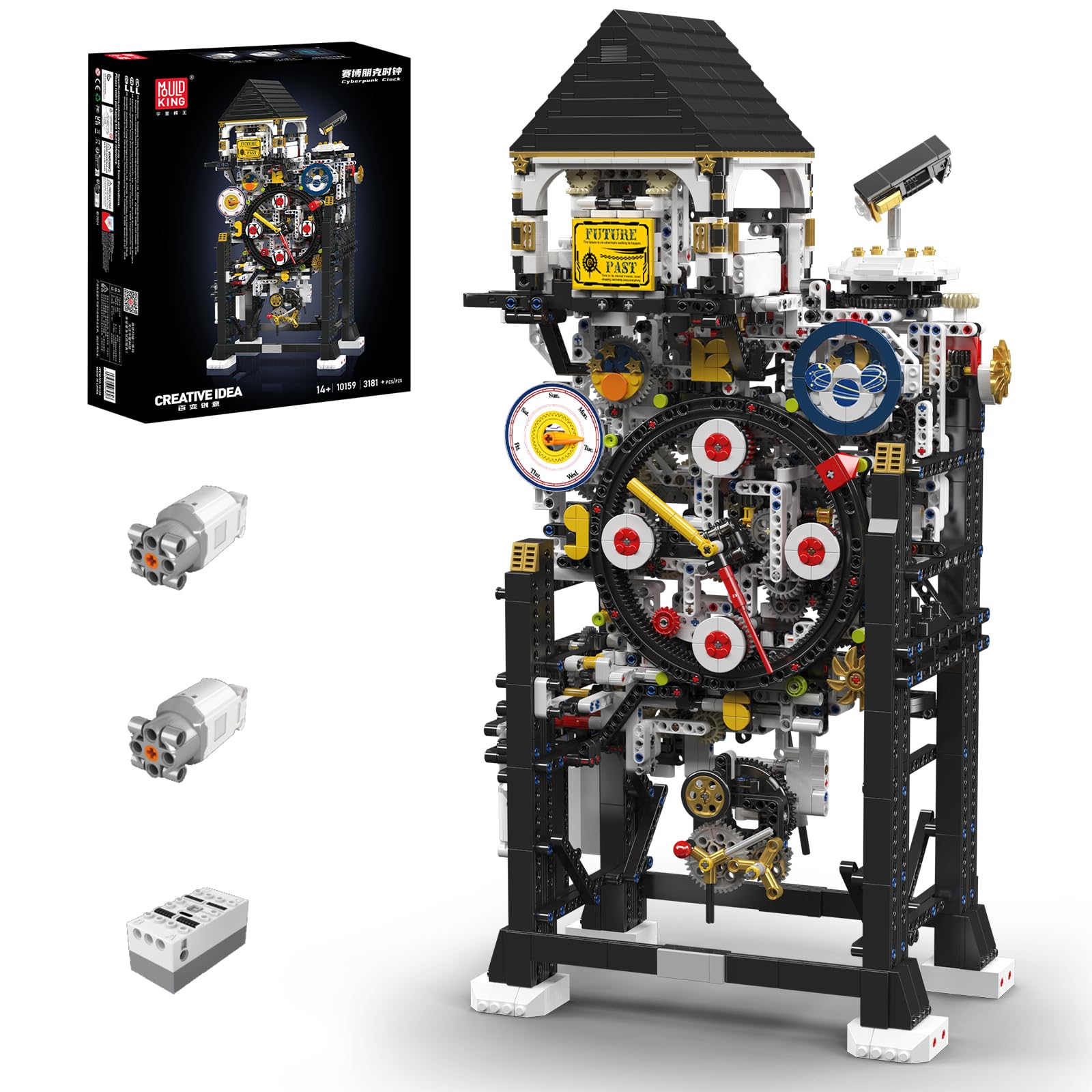 Mold King 10159 Cyberpunk Mechanical Building Clock - Movable Gear Steampunk Construction Kit Model Decoration Creative, DIY Building Block Toy APP Remote Controlled Clamping Blocks Construction Block (3181+ Pieces)