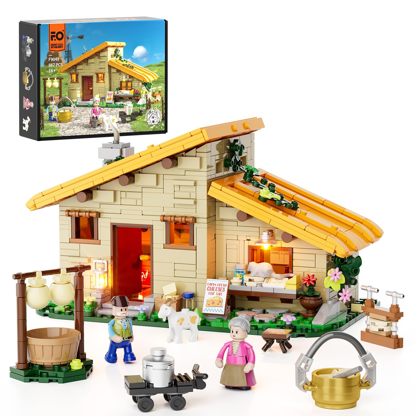 مجموعه بلوک ساختمانی روشنایی خانه پنیر FUNWHOLE - مجموعه پنیر خانه چراغ LED BUILDING Animals کیت 867 قطعه برای بزرگسالان و نوجوانان