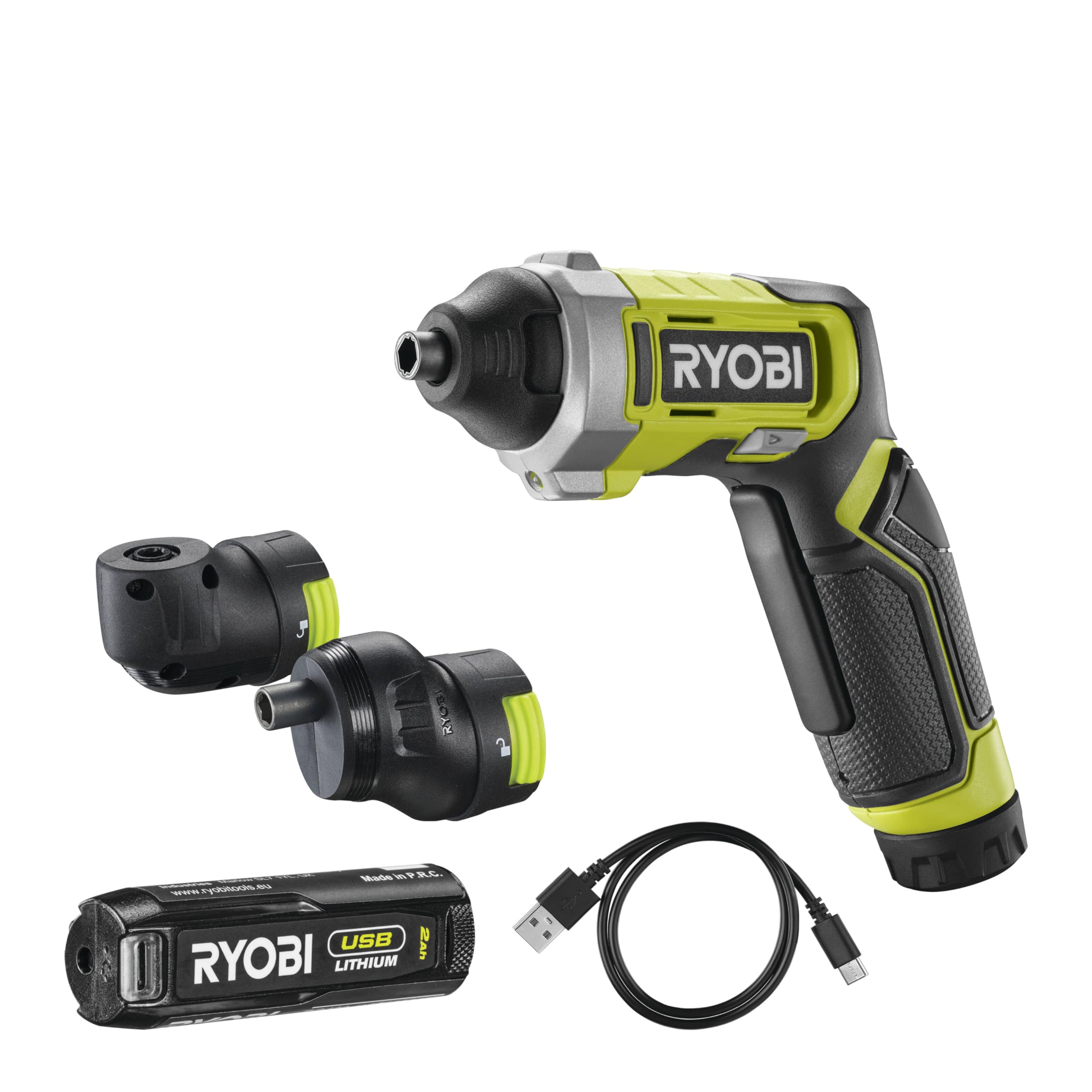 پیچ گوشتی شارژی RYOBI 4 V USB-LITHIUM ERGO RSD4-120TA2، شامل باتری 1 x 4 ولت 2.0 Ah، کابل شارژ USB-C و دو پیوست