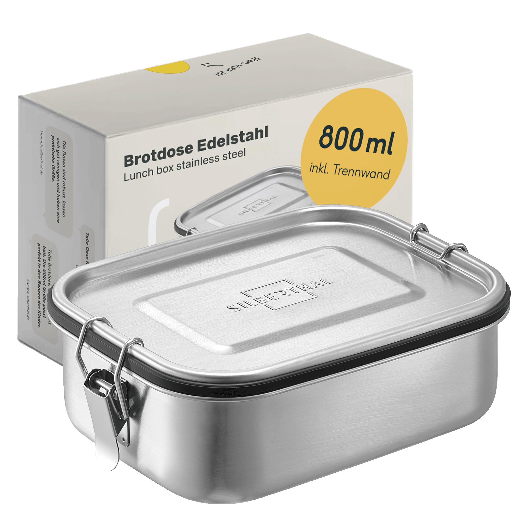 ظرف غذای استیل ضد زنگ سیلبرتال آلمان ۸۰۰ میلی‌لیتری برای کودکان با محفظه و درب - ضد نشت و سبک برای کودکان و بزرگسالان - ایده‌آل برای استفاده در سفر و کمپینگ ۸۰۰ میلی‌لیتری