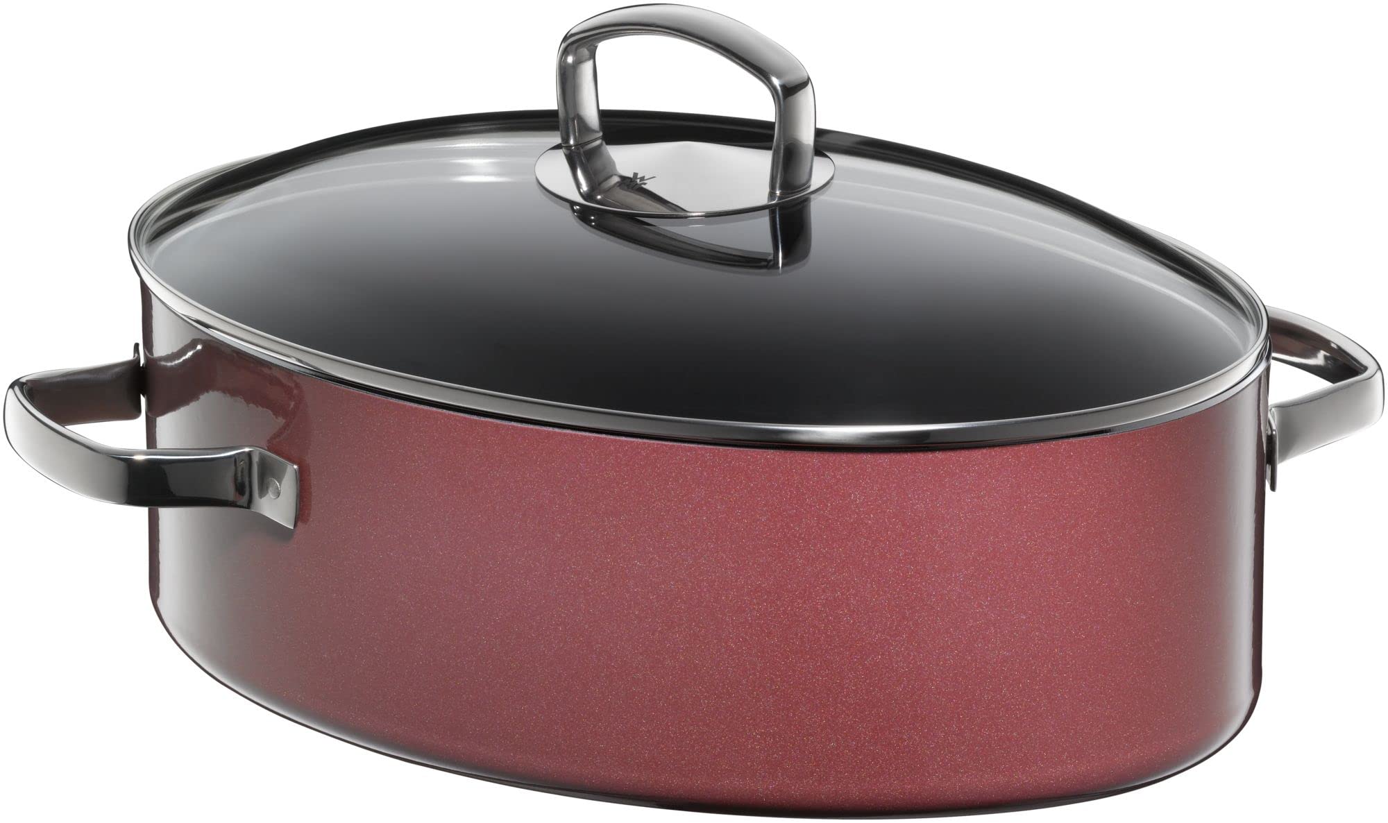 تابه کباب معدنی WMF Fusiontec 36 سانتی‌متر، شکل بیضی، کباب کردن عالی، نتایج پخت یکنواخت، مقاوم در برابر خراش، تمیز کردن آسان، مناسب برای فر، درب شیشه‌ای، کوارتز رز، 0515875290 قرمز