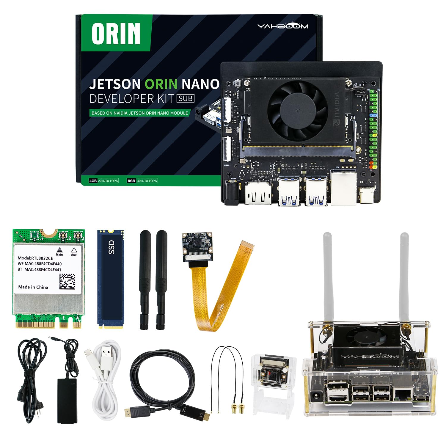 Jetson Orin Nano SUPER 8GB Development Kit 67 Tops IMX219 CSI Camera+Jetson Case +Development Board Ubuntu 22.04 ROS2 data (Orin Nano 8GB Cam Advanced Kit)