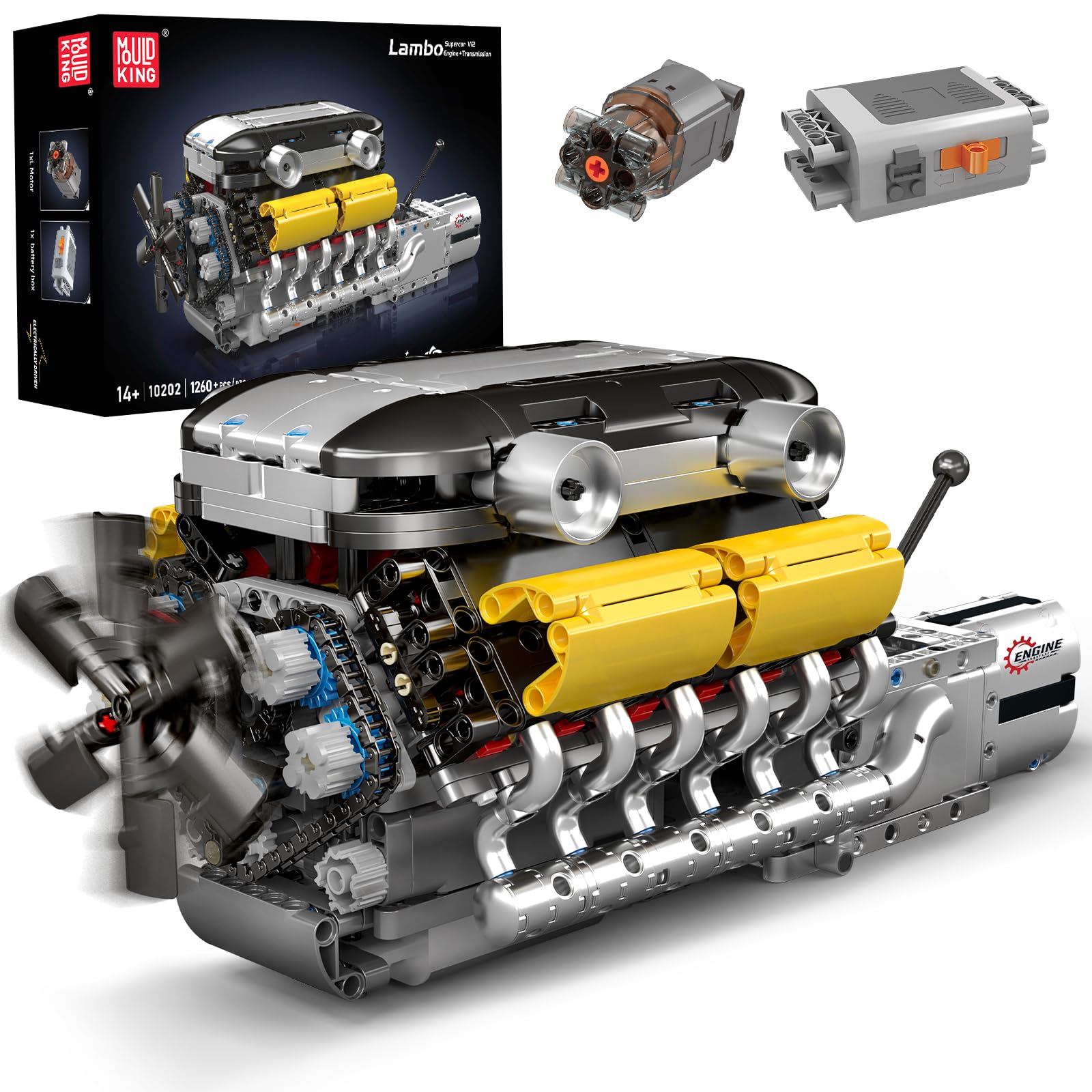 Mold King 10202 Technic V12 Engine Building Kit Toy، موتور MOC V12 با کیت بلوک ساختمانی باتری هدیه برای بزرگسالان (1260 عدد)