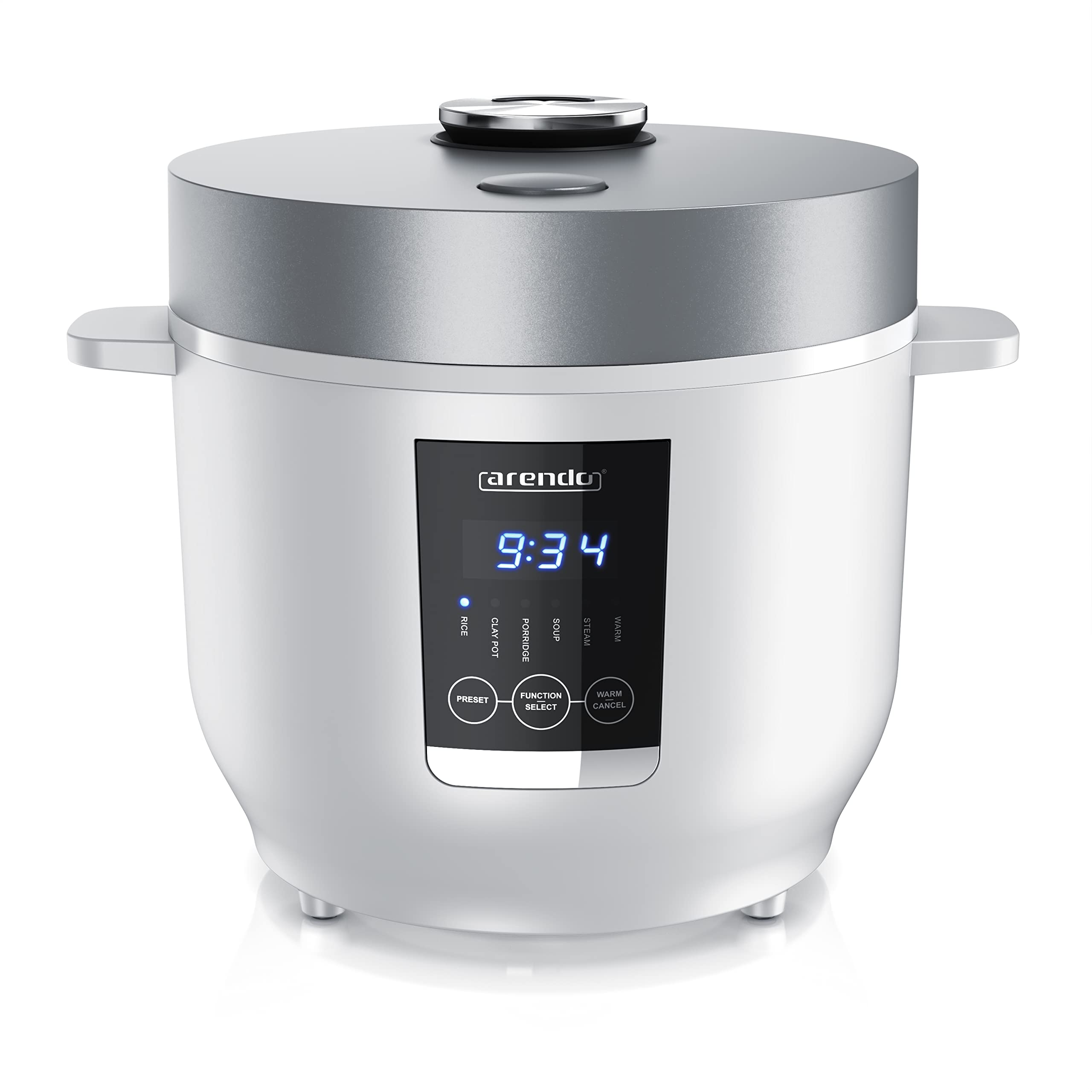 آرندو - پلوپز دیجیتالی - پلوپز چندکاره - بخارپز - 2 لیتر - عملکرد گرم نگه داشتن - قابلمه نچسب، قاشق برنج و پیمانه - پلوپز آرام پز برای سبزیجات و ماهی و غیره