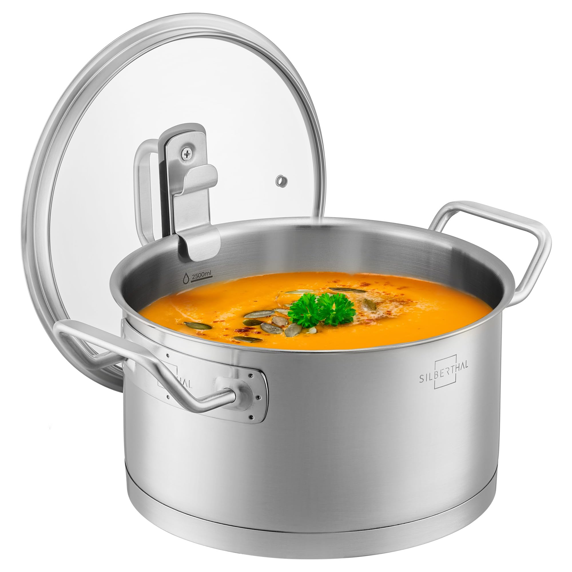 قابلمه القایی سیلبرتال آلمان 20 سانتی‌متر - استیل ضد زنگ - 3.5 لیتر - قابلمه با درب آویز - مناسب برای همه اجاق گازها - مناسب برای فر 20 سانتی‌متر / 3.5 لیتر