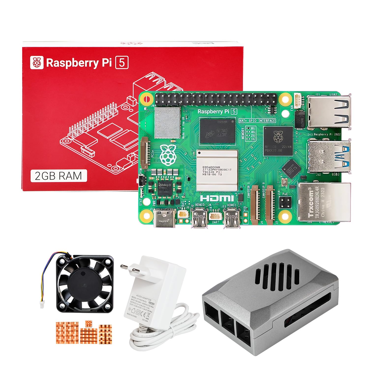 کیت برنامه نویس Yahboom Raspberry Pi 5 2GB + منبع تغذیه PD + قاب ABS (با فن) + هیت سینک Ubuntu20.04 ROS2 برای برنامه نویسی هوش مصنوعی پایتون (کیت 2 گیگابایتی پایه)