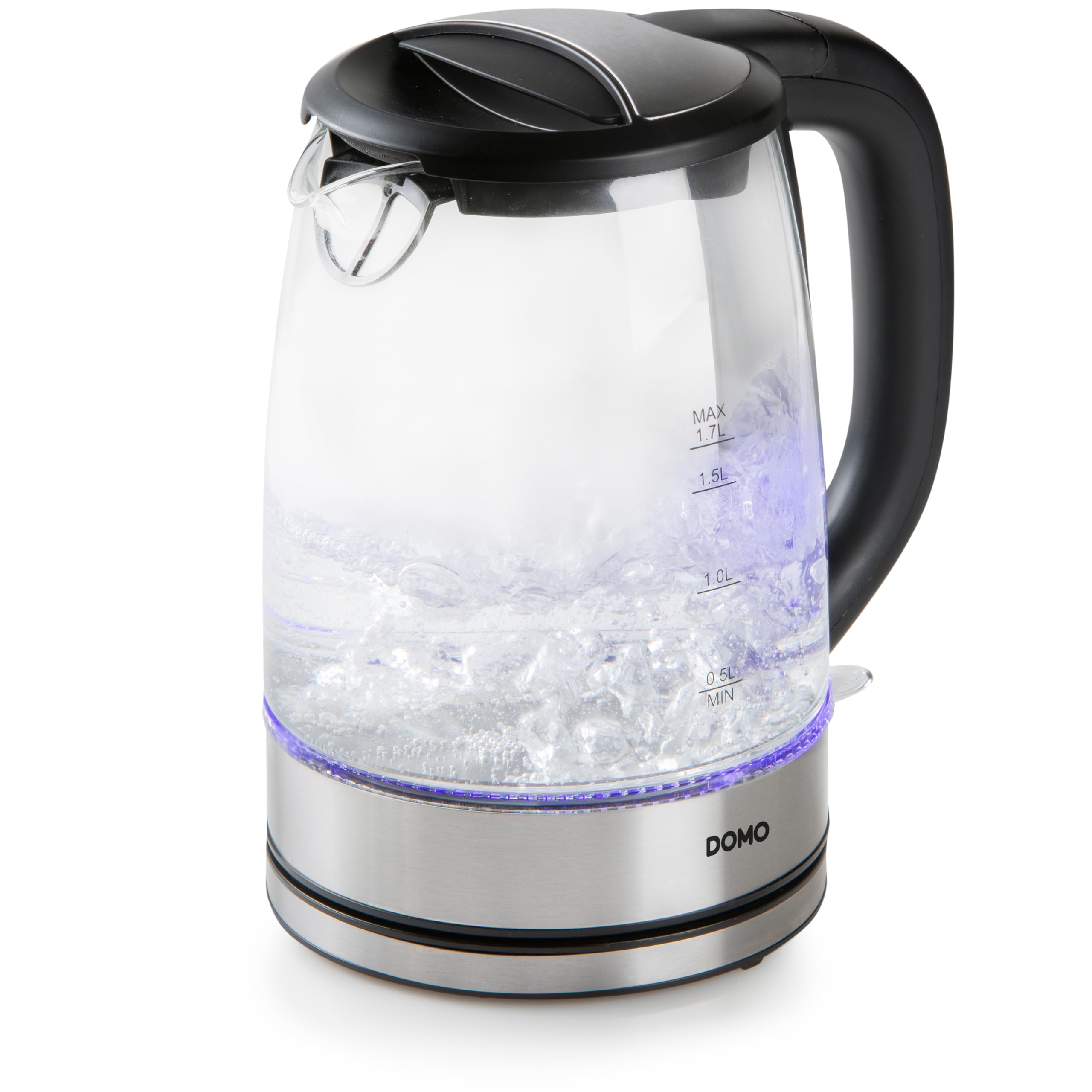 کتری DOMO DO9266WK - با روشنایی داخلی LED آبی - پایه چرخشی 360 درجه - 1.7 لیتر - شیشه - نقره‌ای/مشکی 1.7 لیتر