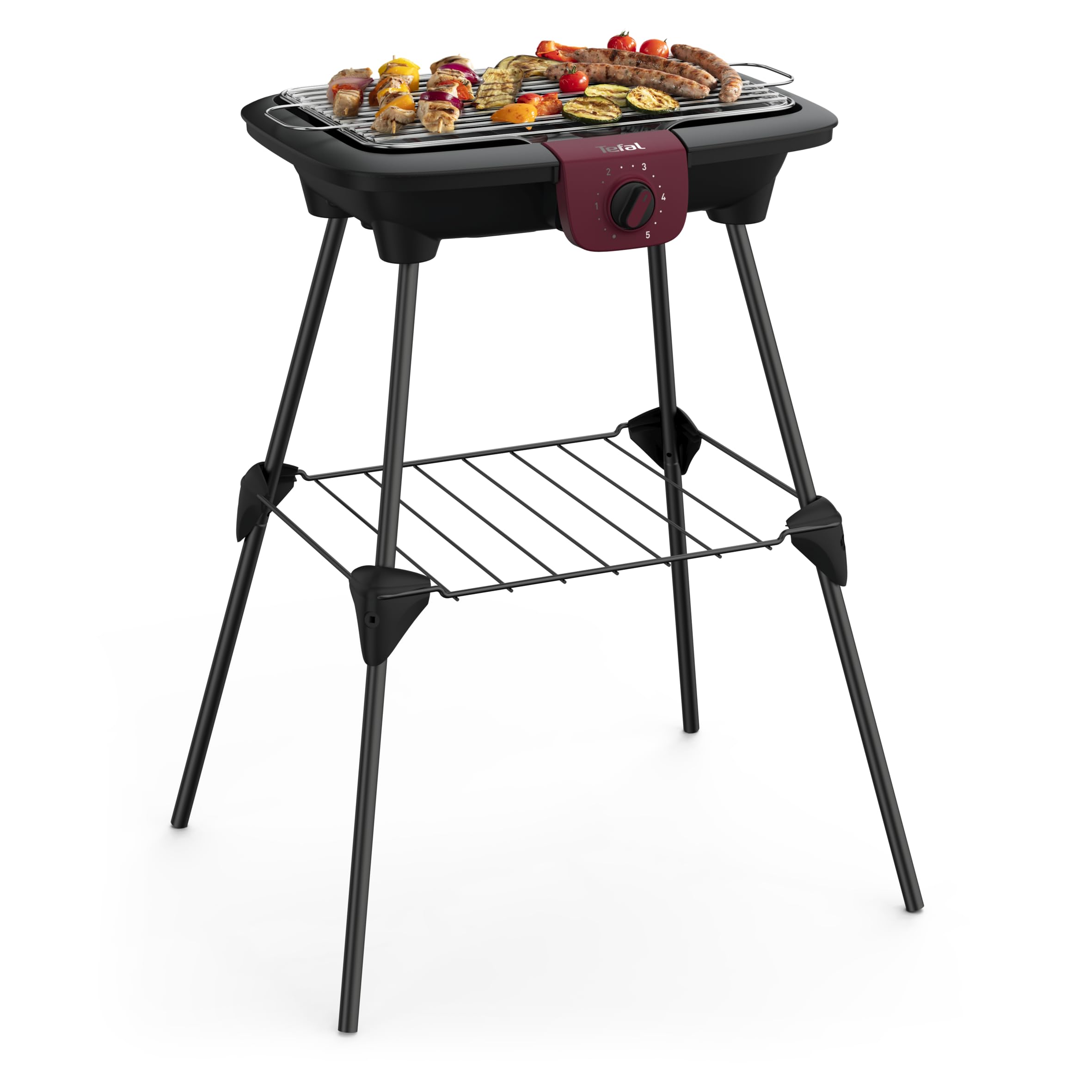 گریل ایستاده برقی تفال ایزی گریل | BG90F5 | دارای پا برای استفاده در فضای باز | می توان از آن به عنوان گریل رومیزی در داخل خانه نیز استفاده کرد 2300 وات | مساحت گریل 870 سانتی متری | تمیز کردن آسان | مشکی/قرمز بورگوندی