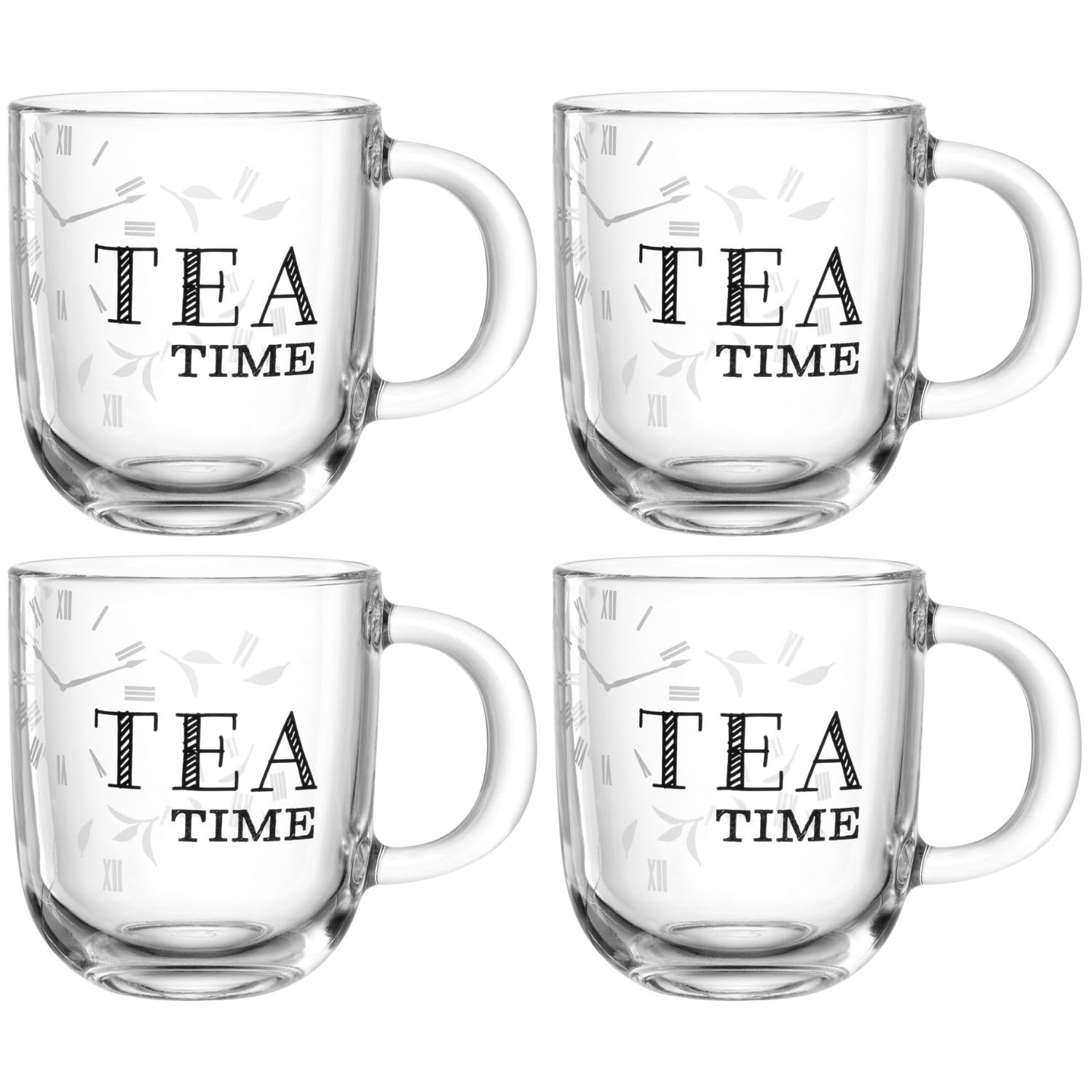 ماگ LEONARDO HOME Ufficio TEA TIME، ست ۴ عددی، ست ماگ قابل شستشو در ماشین ظرفشویی، فنجان‌های چای مدرن و باکیفیت برای محل کار، ست فنجان قهوه شیشه‌ای روزمره، ۴۰۰ میلی‌لیتر، ۰۴۷۰۷۸