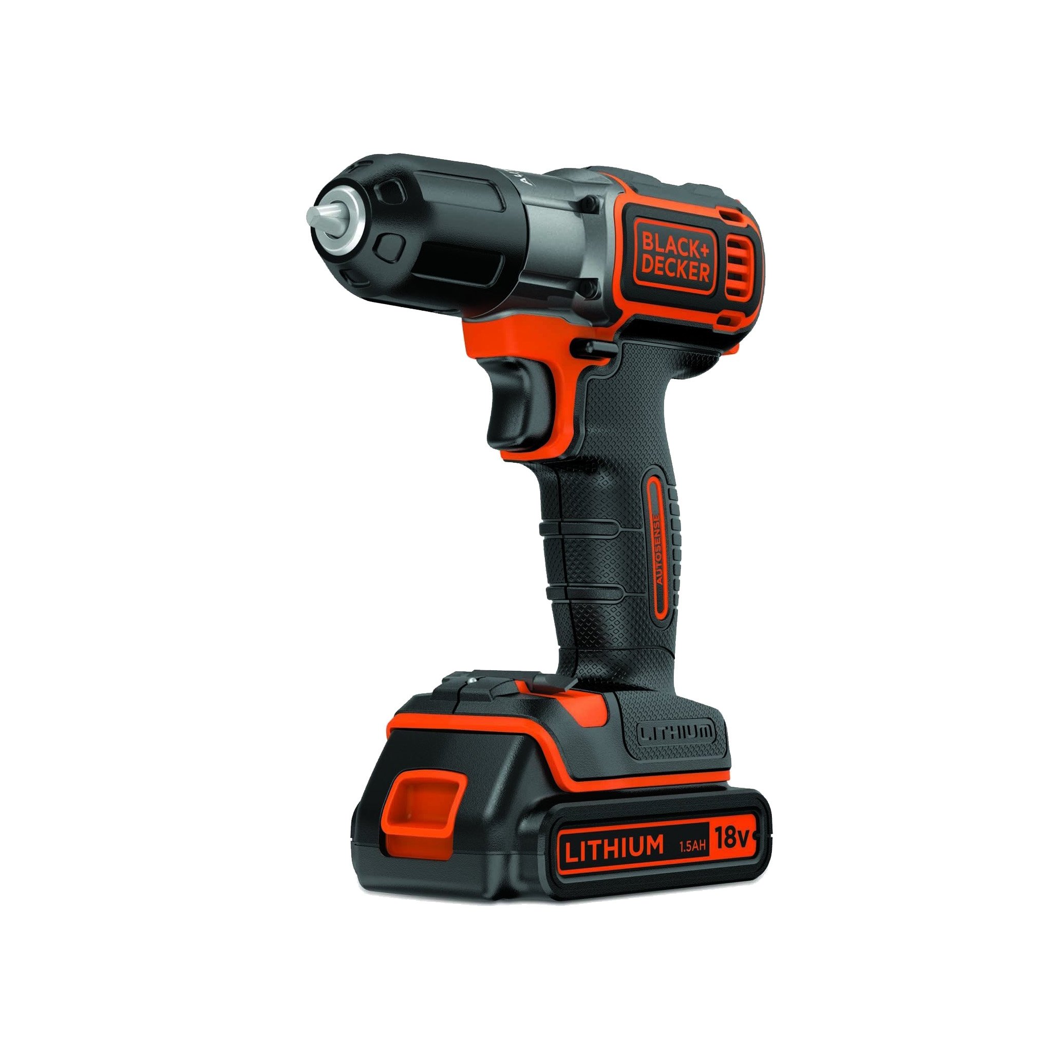 Black+Decker 18 V/1.5 Ah Li-Ion Cordless Drill/Driver Autosense, Charger, Case, ASD184K
