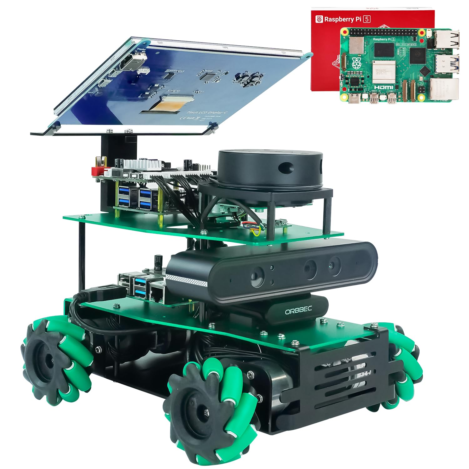 برنامه Robot Raspberry Pi 5 8GB RAM ماژول تعامل صوتی دوربین عمقی Ridar نمایشگر LCD 7 اینچی، برای مهندسین آموزش برنامه نویسی ارائه داده های ROS2 (Pi5 Superior Ver-Without Pi5) Eu Pi5 Sup Ver-without Pi