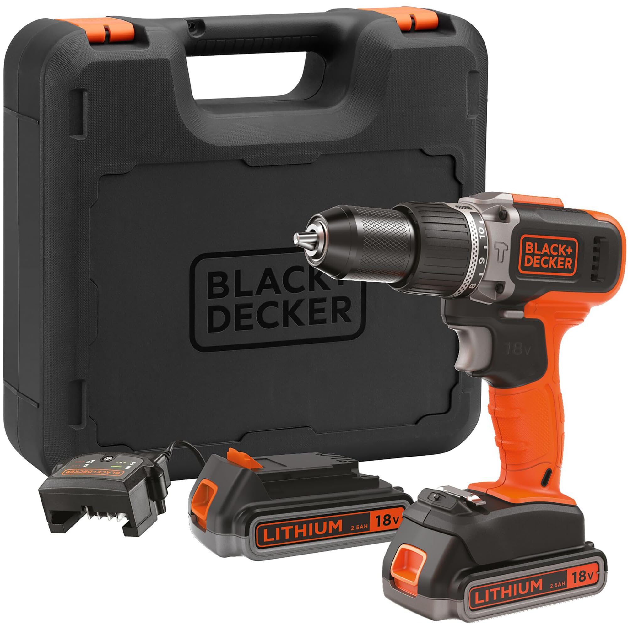 دریل ضربه ای شارژی BLACK+DECKER BCD003ME2K-QW – 45 نیوتن متر – 1400 دور در دقیقه – 21000 دور در دقیقه – 2 تنظیم سرعت – 2 سرعت – 2 باتری – شارژر همراه – تحویل در جعبه، 18 ولت