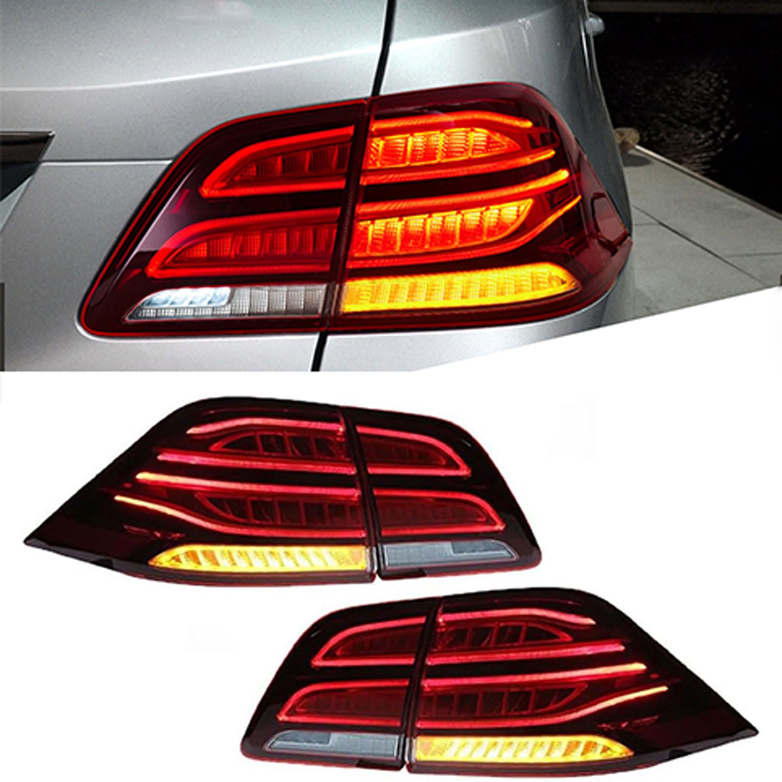 چراغ خطر عقب مرسدس بنز کلاس ML مدل ML350 W166 (2012-2015)، مجموعه کامل چراغ عقب با لامپ ترمز و راهنما (سمت چپ و راست)