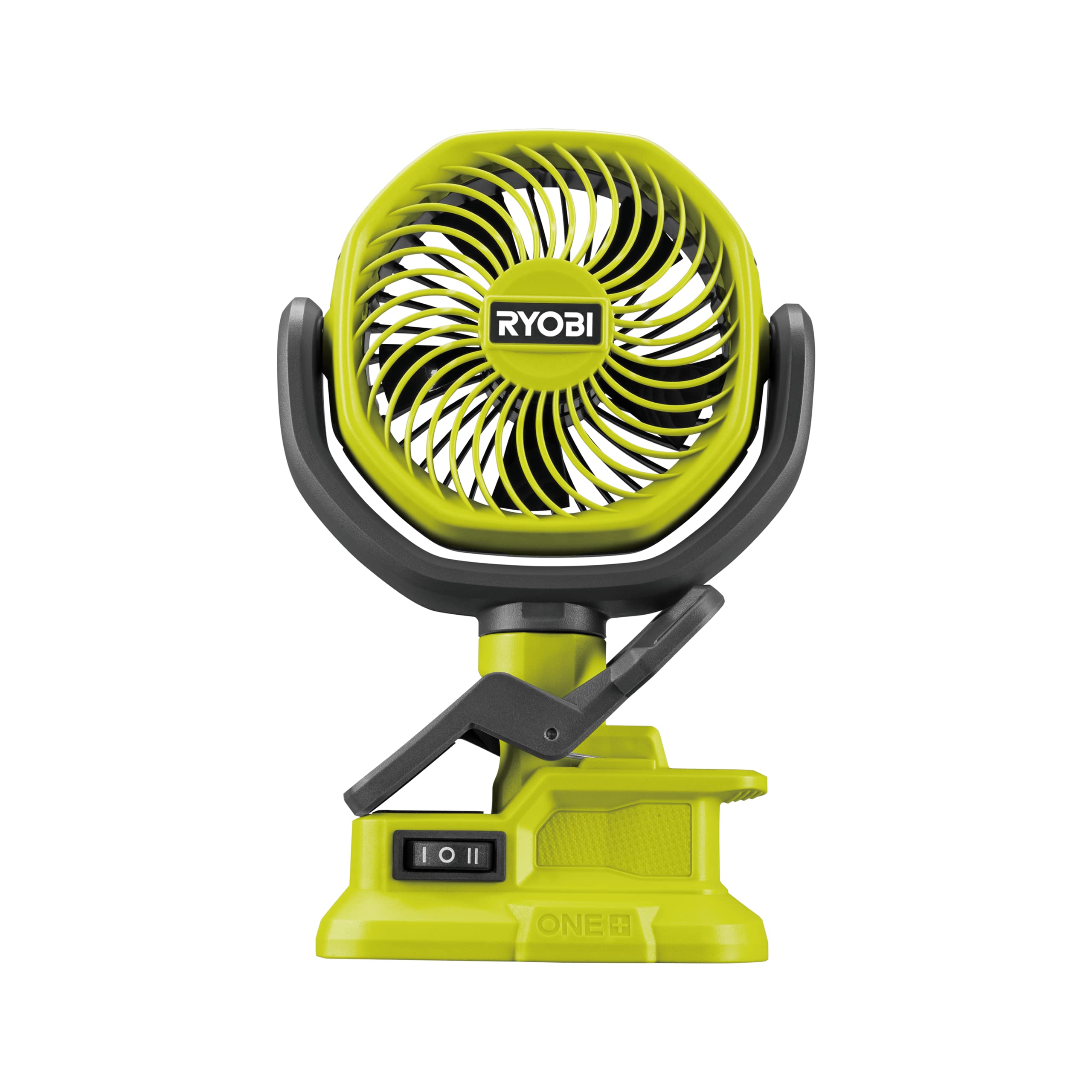RYOBI 18 V Cordless Clip Fan RCF18-0 (فن شارژی جمع و جور و قابل حمل، گیره نصب لاستیکی، تنظیم 2 مرحله ای، قطر درام (سانتی متر) 10، بدون باتری و شارژر در جعبه)، سبز
