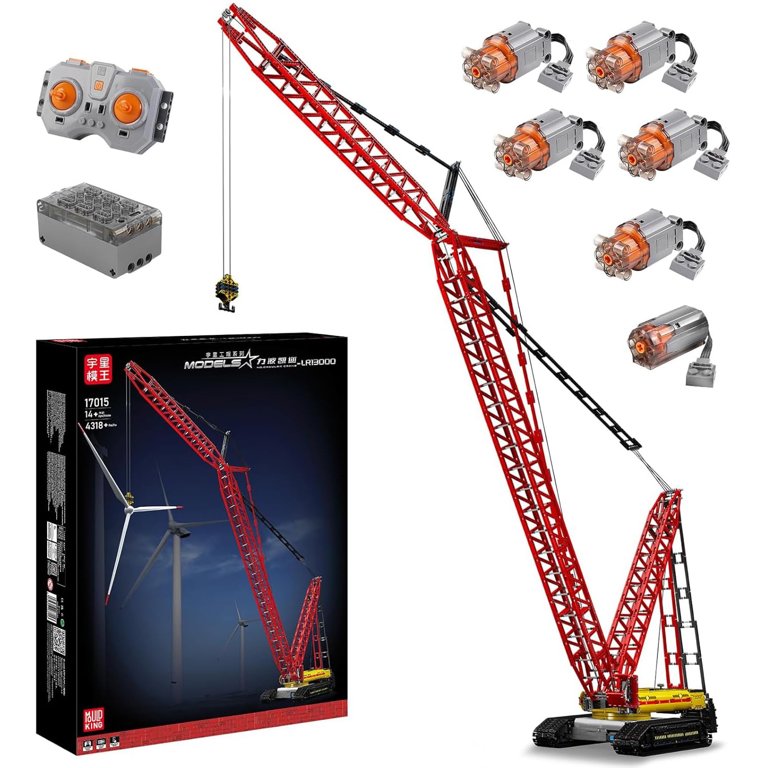 جرثقیل فنی مدل King 17015 188cm Crawler Crane Liebherr LR-13000 Crawler Crawler with 6 motors, 4318 Pieces Technic Remote Controlled Crene Construction Set Technology Ring Crane MOC 39663, Ages 8+