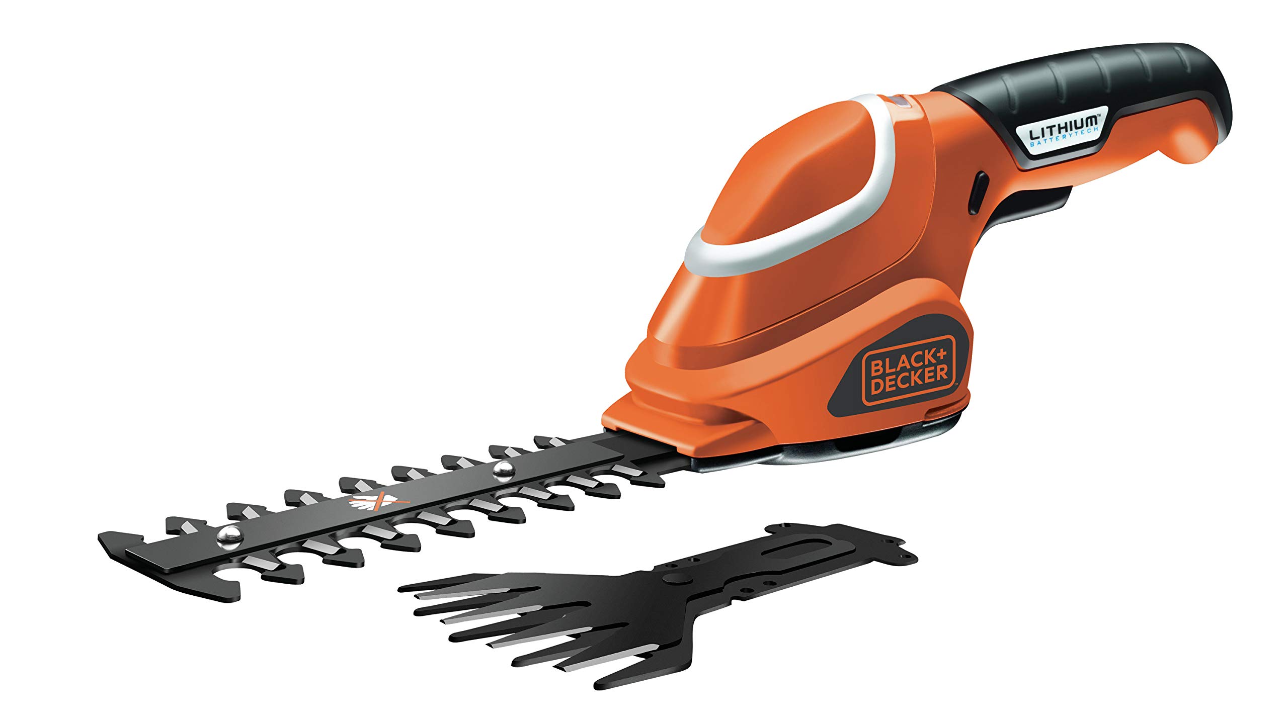 قیچی درختچه و چمن شارژی Black+Decker با تعویض تیغه بدون ابزار (7 ولت، زمان کار تقریباً 50 دقیقه، سبک وزن شامل کابل شارژ و ایستگاه شارژ، نشانگر شارژ 3 سطح) نارنجی مشکی، GSL700