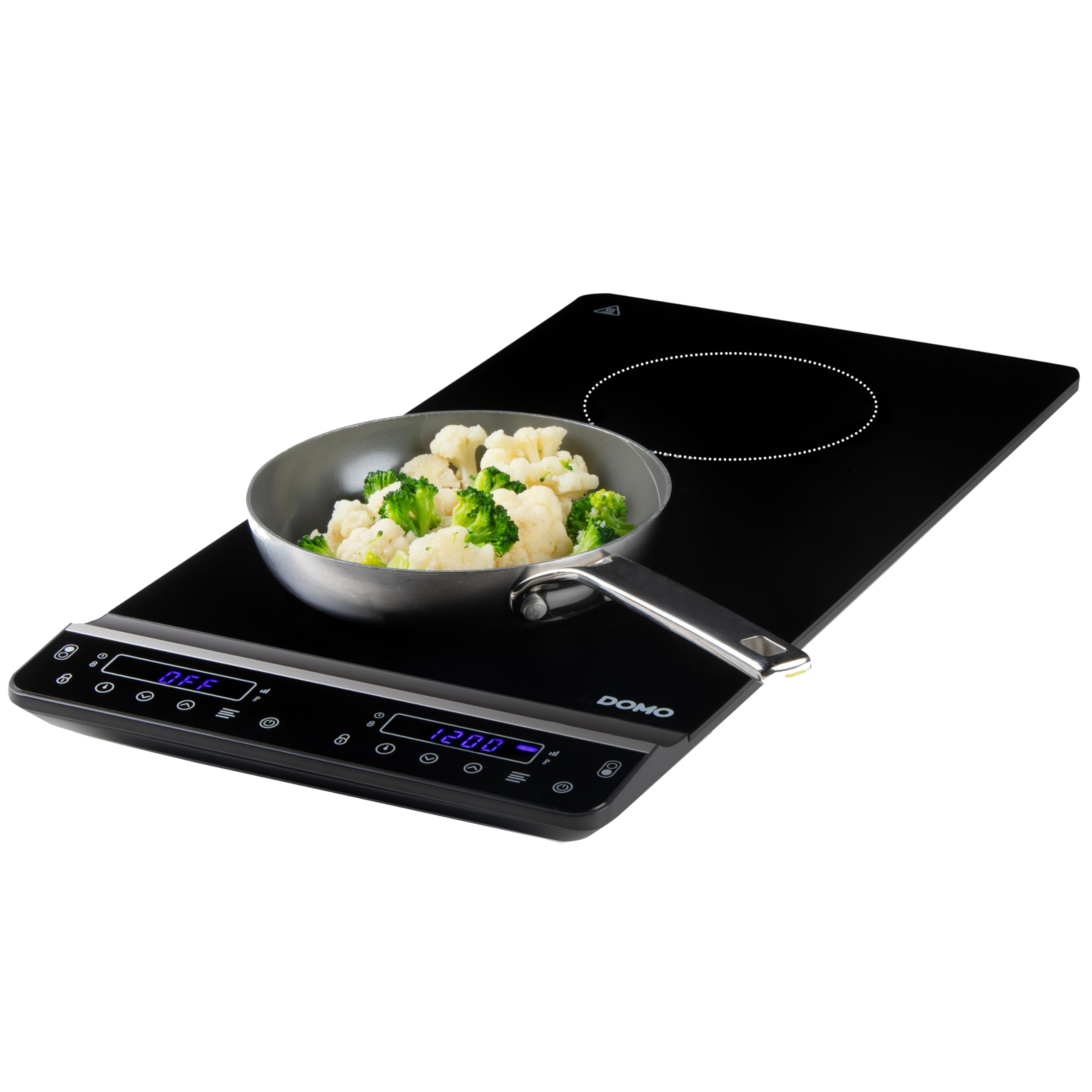 اجاق گاز القایی DOMO DO30211IP، 2 صفحه - کنترل لمسی با صفحه نمایش LED - 10 حالت تنظیم توان و دما - تشخیص ماهیتابه - قفل کودک - دارای تایمر - عمودی