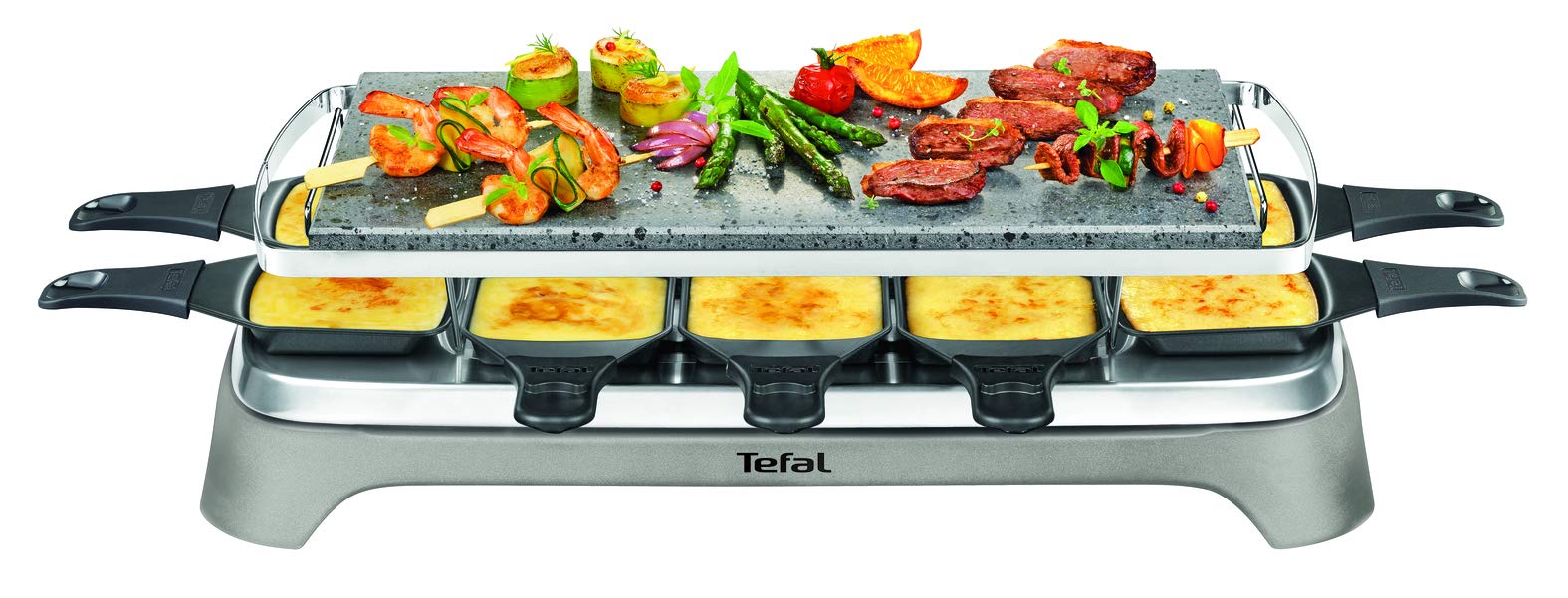 گریل تفال Tefal PR457B Pierrade Raclette | 1350 وات | بشقاب گریل سنگی + 10 تابه نچسب | از جمله اسکراپر | کابل جداشدنی | خاکستری