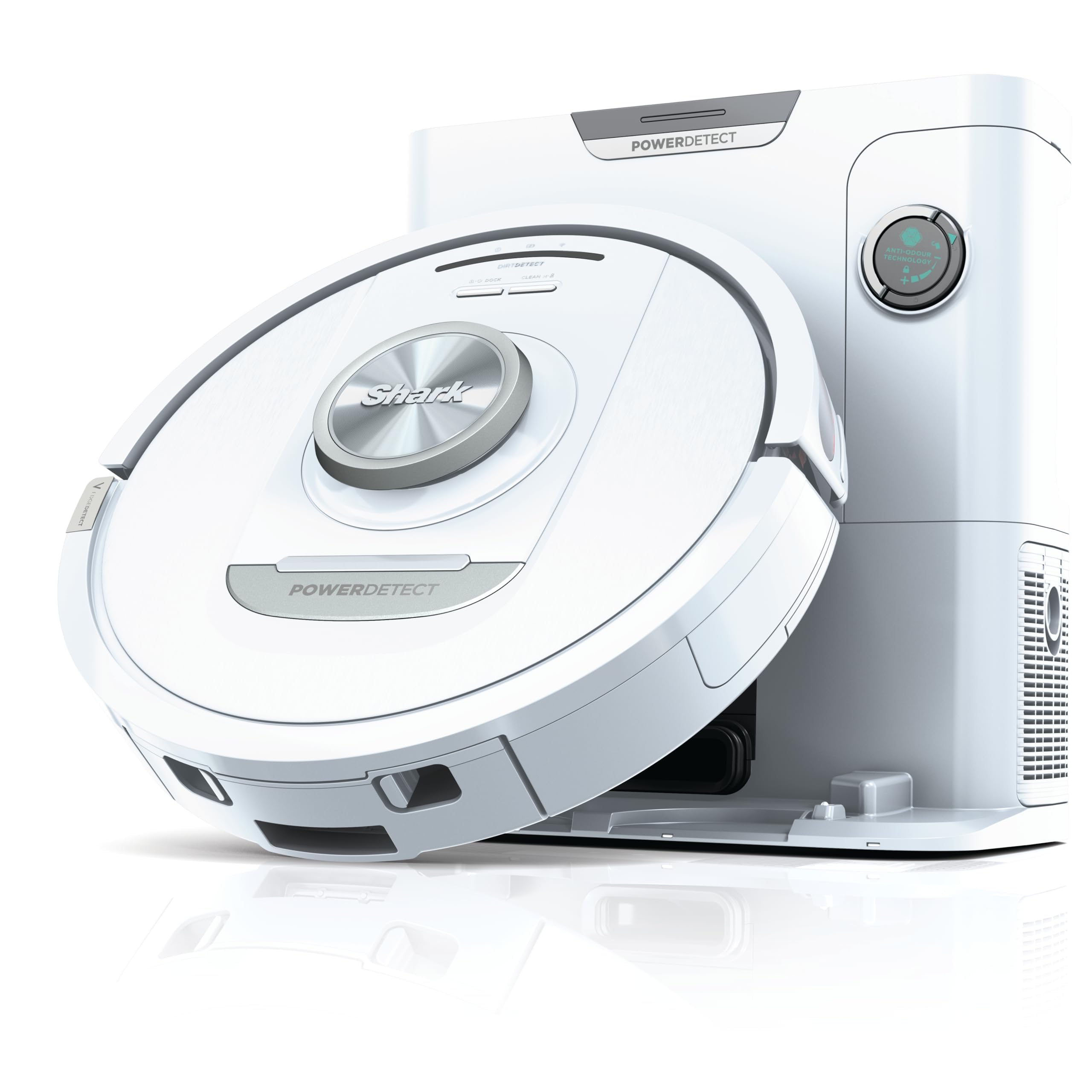 جارو رباتیک شارک آمریکا خود خالی کننده Shark PowerDetect با ناوبری 3D و LiDAR، پایه ضد حساسیت و ضد بو، اجتناب از موانع NeverStuck، برای فرش، کف های سخت و موهای حیوانات خانگی، سفید AV2820VEEUWH