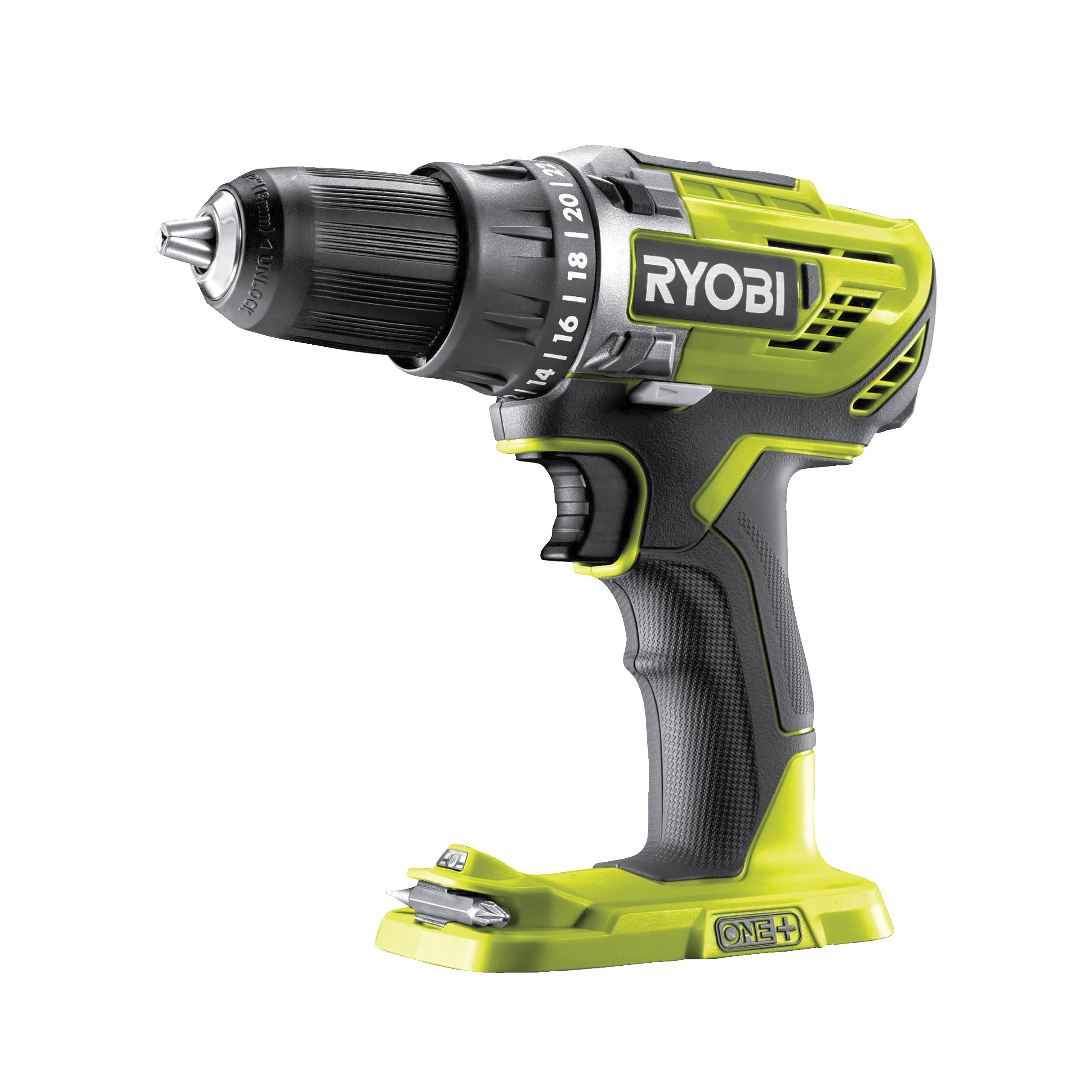 دریل/درایور شارژی RYOBI 18V ONE+ R18DD3-0 (گشتاور 50 نیوتن متر، 2 سرعت، چاک بدون کلید 13 میلی متر، روشنایی LED، بدون باتری و شارژر)