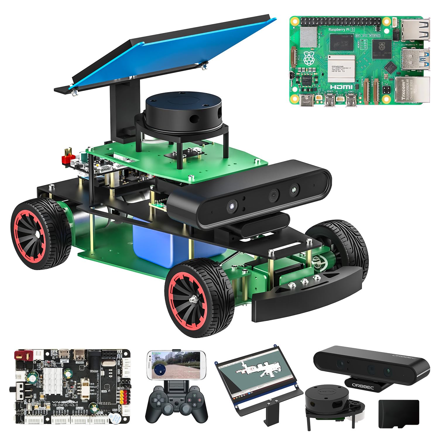 کیت ماشین رباتیک هوشمند Jetson Orin Nano Raspberry Pi AI ROS2 مکالمه تشخیص صدای بزرگسالان، خلبان خودکار، تشخیص هوش مصنوعی (R2 Sup Ver with Pi 5)