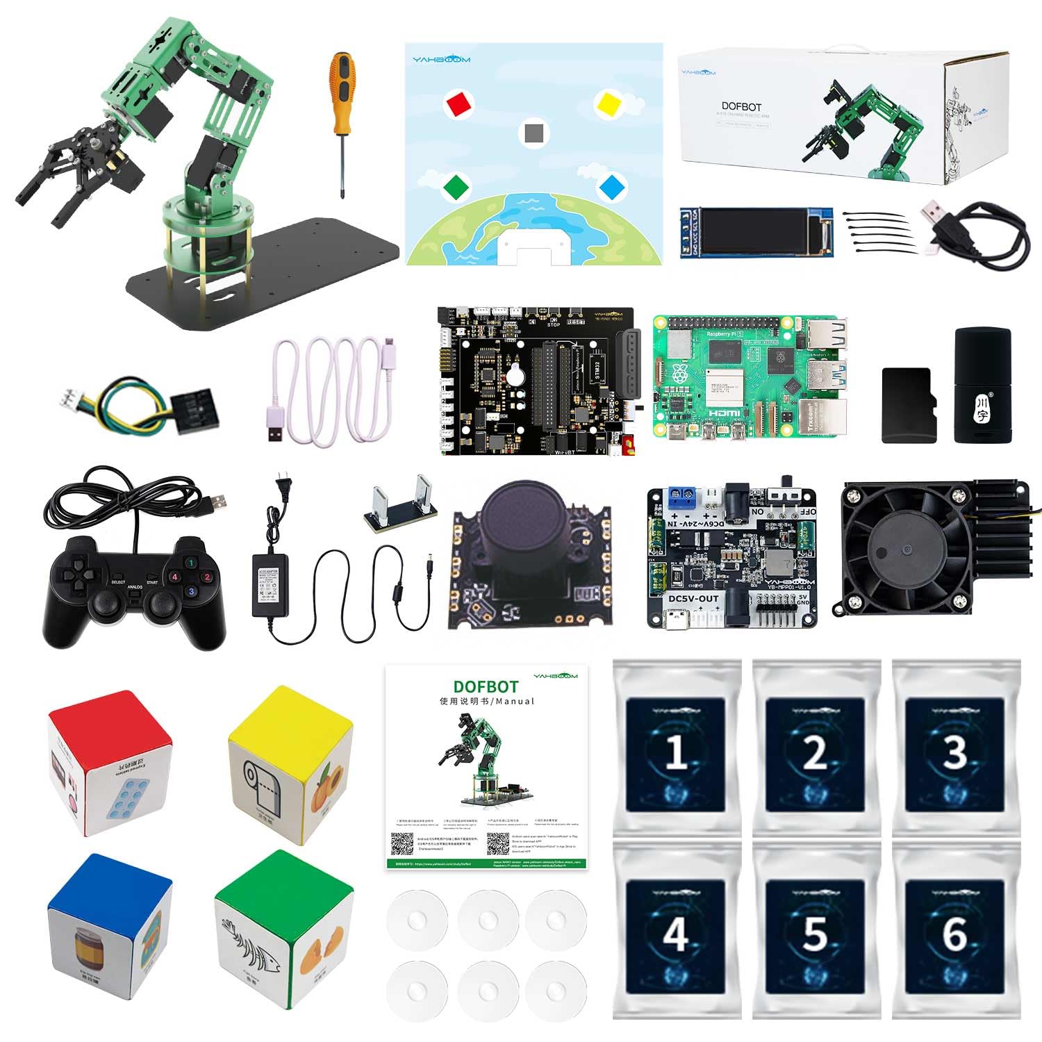Yahboom Raspberry Pi5 ربات رباتیک کیت دستی AI Hand Building with Camera 6-DOF Robot Electronic DIY DIY قابل برنامه ریزی برای بزرگسالان ROS منبع باز (با Pi5-4GB)