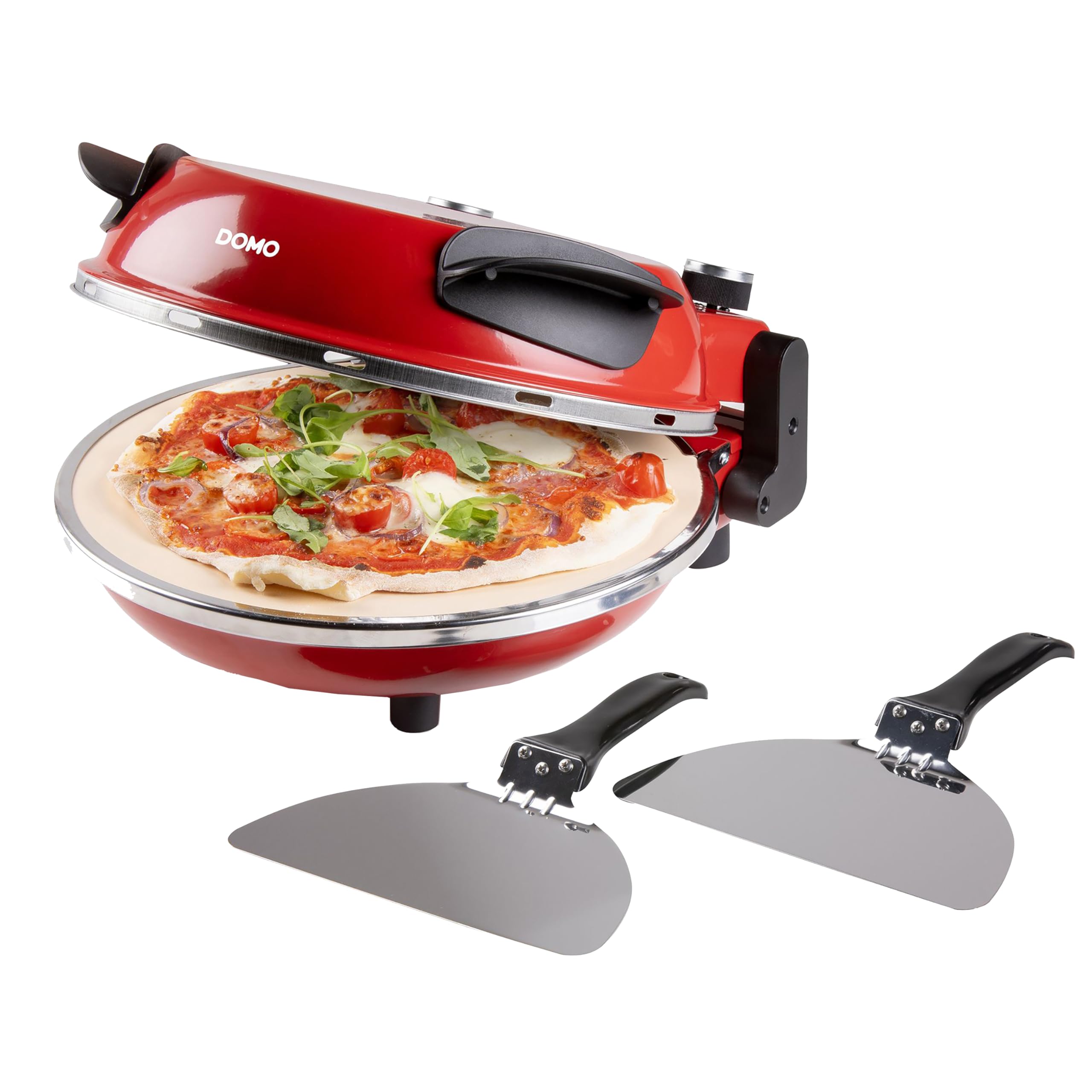 فر پیتزای DOMO DO9284PZ مدل «پیتزای اکسپرس من» - زمان پخت ۳ تا ۵ دقیقه - با سنگ سرامیکی - ۱۲۰۰ وات - قرمز با سنگ سرامیکی