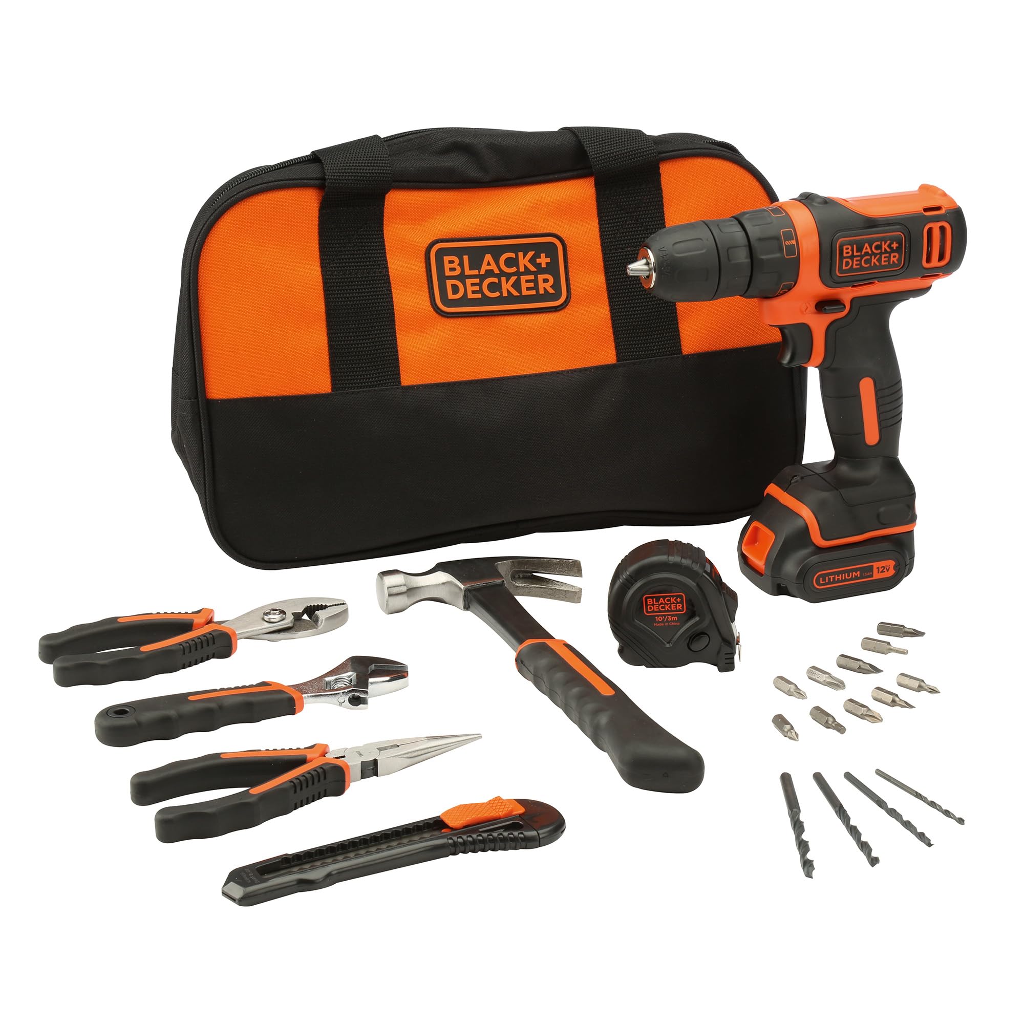 دریل فوق فشرده BLACK + DECKER Li-Ion (پیچ گوشتی شارژی کوچک با دستگیره نرم ارگونومیک و چراغ کار LED برای کاربردهای سوراخکاری و پیچ، 1 x دریل شارژی Li-Ion 10.8 V) BDCDD12-QW