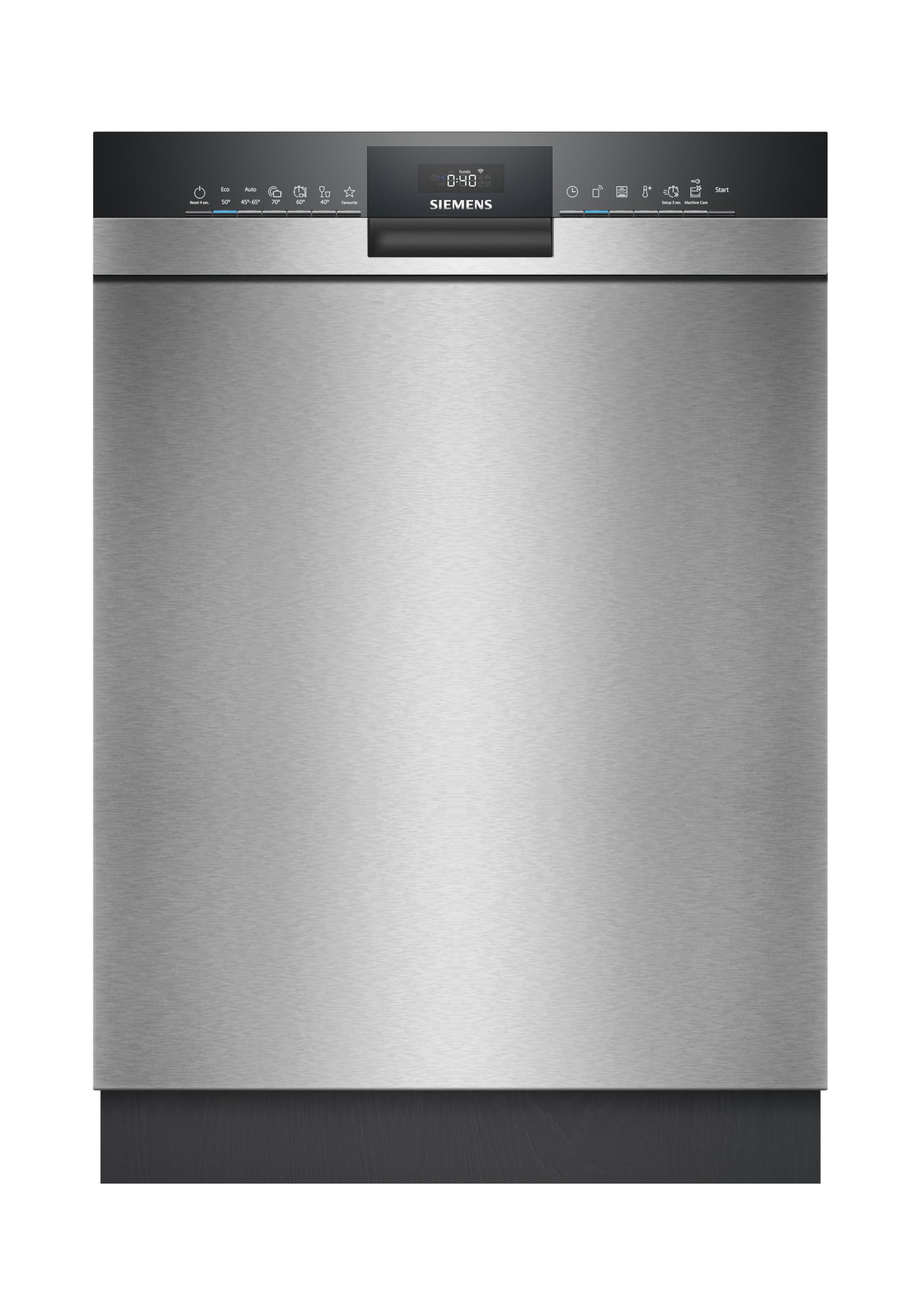 ماشین ظرفشویی زیر کانتری هوشمند Siemens SN43ES27AE، مدل iQ300، سایز 60 سانتی‌متر، ساخت آلمان، سبد کارد و چنگال، مدل varioSpeed Plus، باز شدن خودکار درب، عملکرد بهداشتی بالا، برنامه‌های خودکار، جنس استیل برس خورده، رده انرژی زیر کانتری "A" مدل Iq300