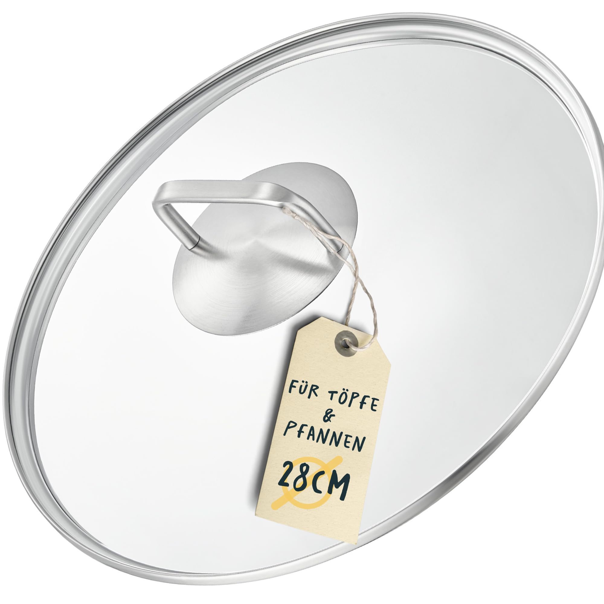 درب تابه سیلبرتال آلمان 28 سانتی‌متر - قابل استفاده در همه جا - شیشه، استیل ضد زنگ - درب برای تابه، ماهیتابه سرو یا وک 28 سانتی‌متر