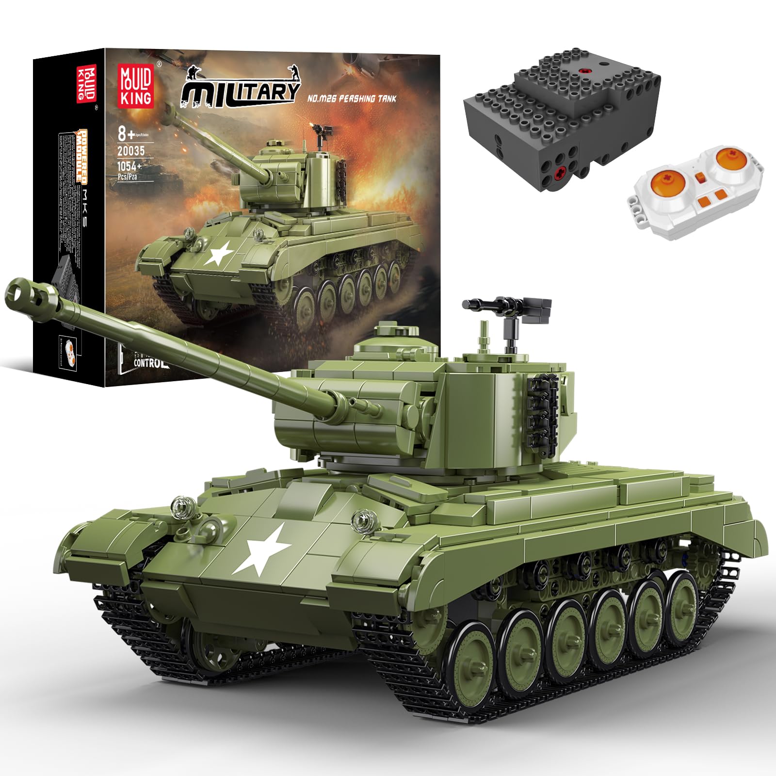 کنترل از راه دور تانک متوسط MOC Technic MOC Technic M26 با ژیروسکوپ برقی و مخزن حمل و نقل صدا، کیت بلوک های ساختمانی به هم پیوسته فناوری M 26 Persching (1054+ عدد)
