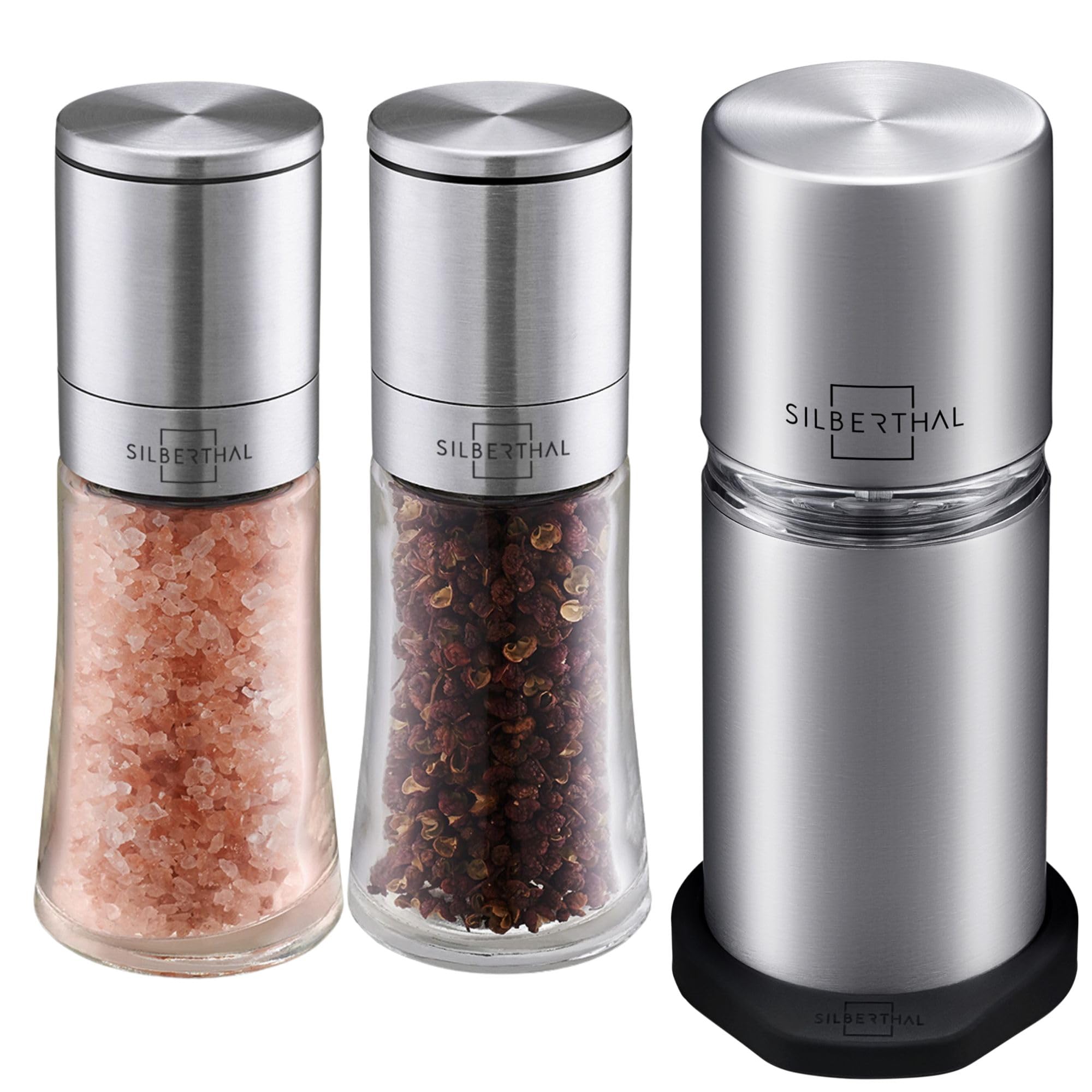 آسیاب ادویه سیلبرتال آلمان با قابلیت تنظیم درجه آسیاب - استیل ضد زنگ - رنده جوز هندی با آسیاب نمک و فلفل - آسیاب جوز هندی