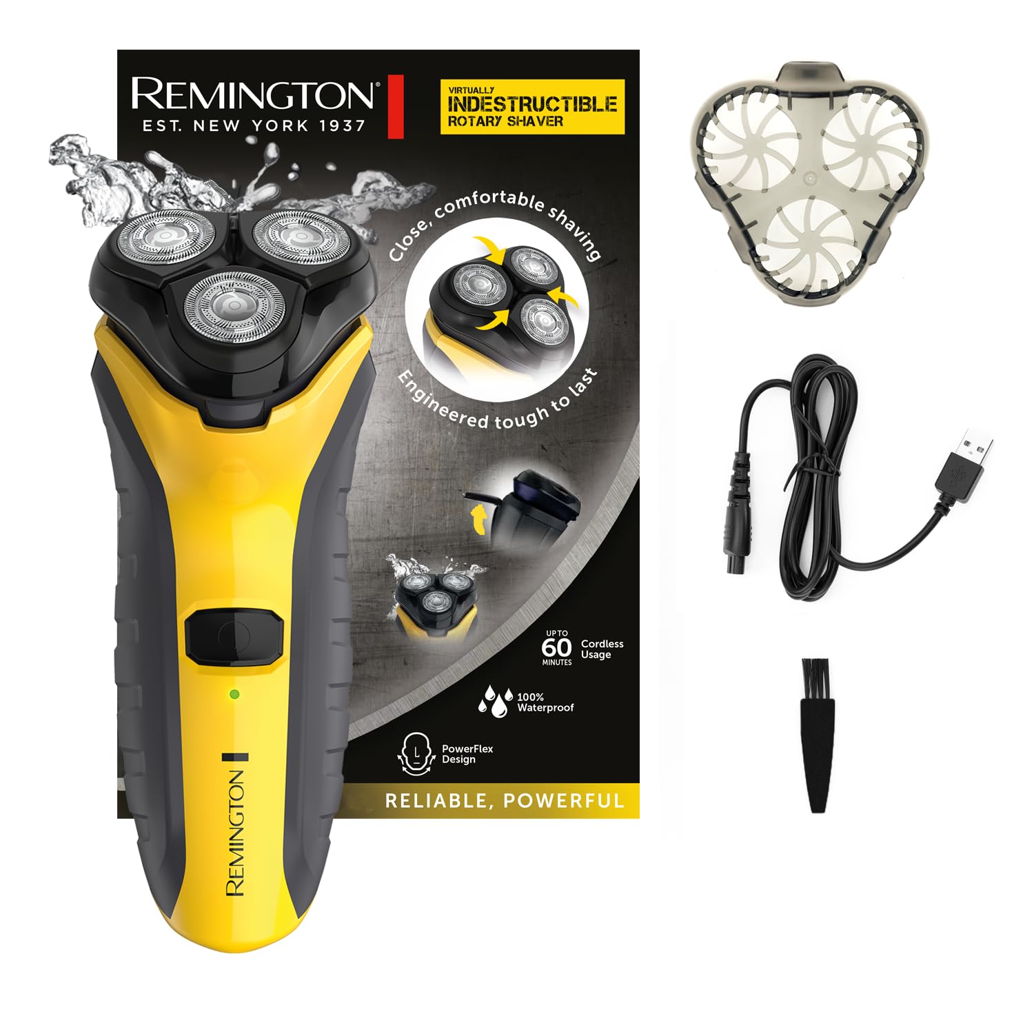 ریش‌تراش برقی رمینگتون [غیرقابل تخریب] ریش‌تراش چرخشی (مرطوب و خشک، بدنه پلی کربنات، تیغه‌های دو ردیفه، اصلاح‌کننده جزئیات راحت + حالت‌دهنده ریش ۳ روزه) PR1855 EU دوشاخه برق